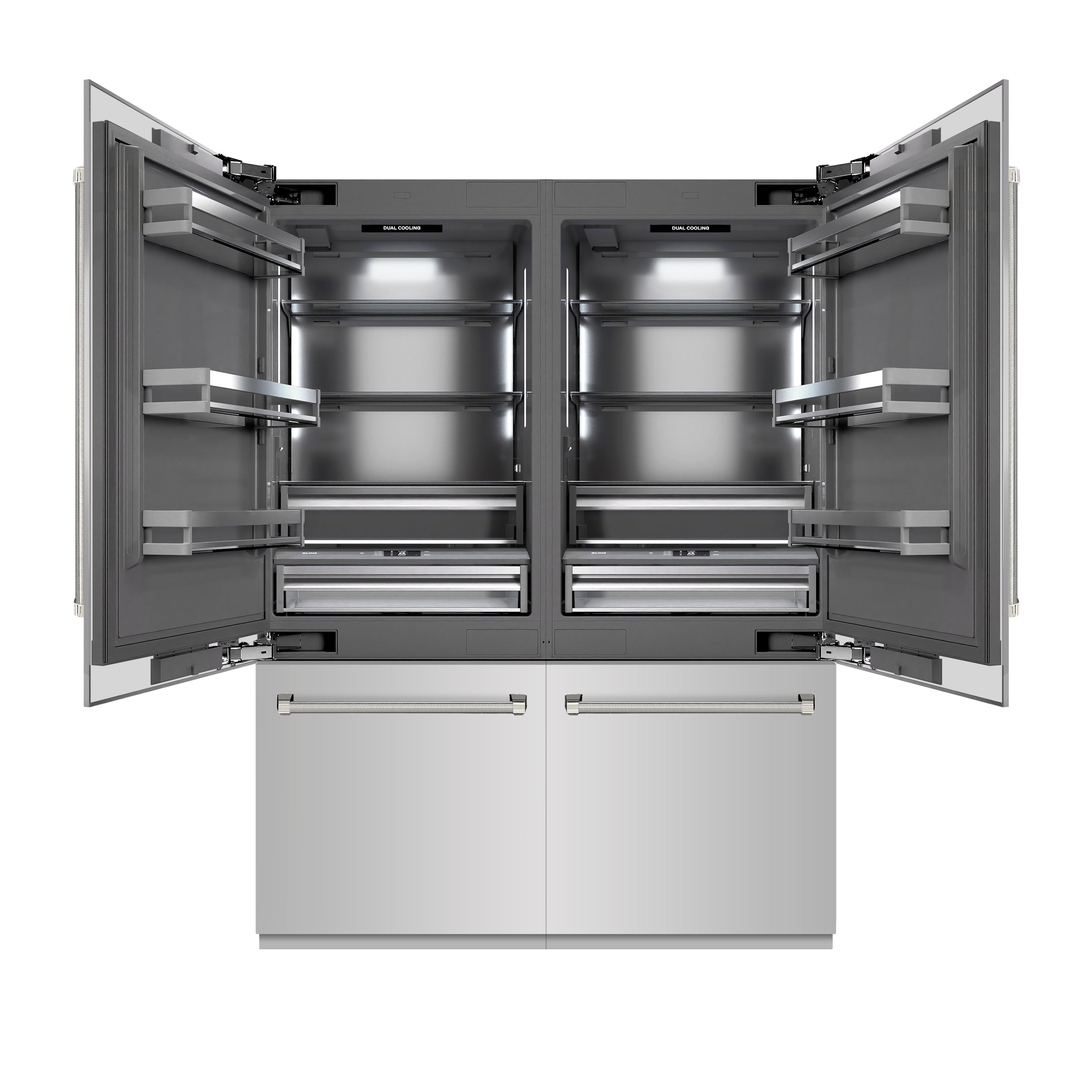 ZLINE 60 in. French Door Built-In Bottom Freezer Refrigerator 32.2 cu. ft. Stainless Steel Graphite Gray Interior Water Dispenser Ice Maker Polished Nickel Helix Handles (GRBIVZ-30460KPN)