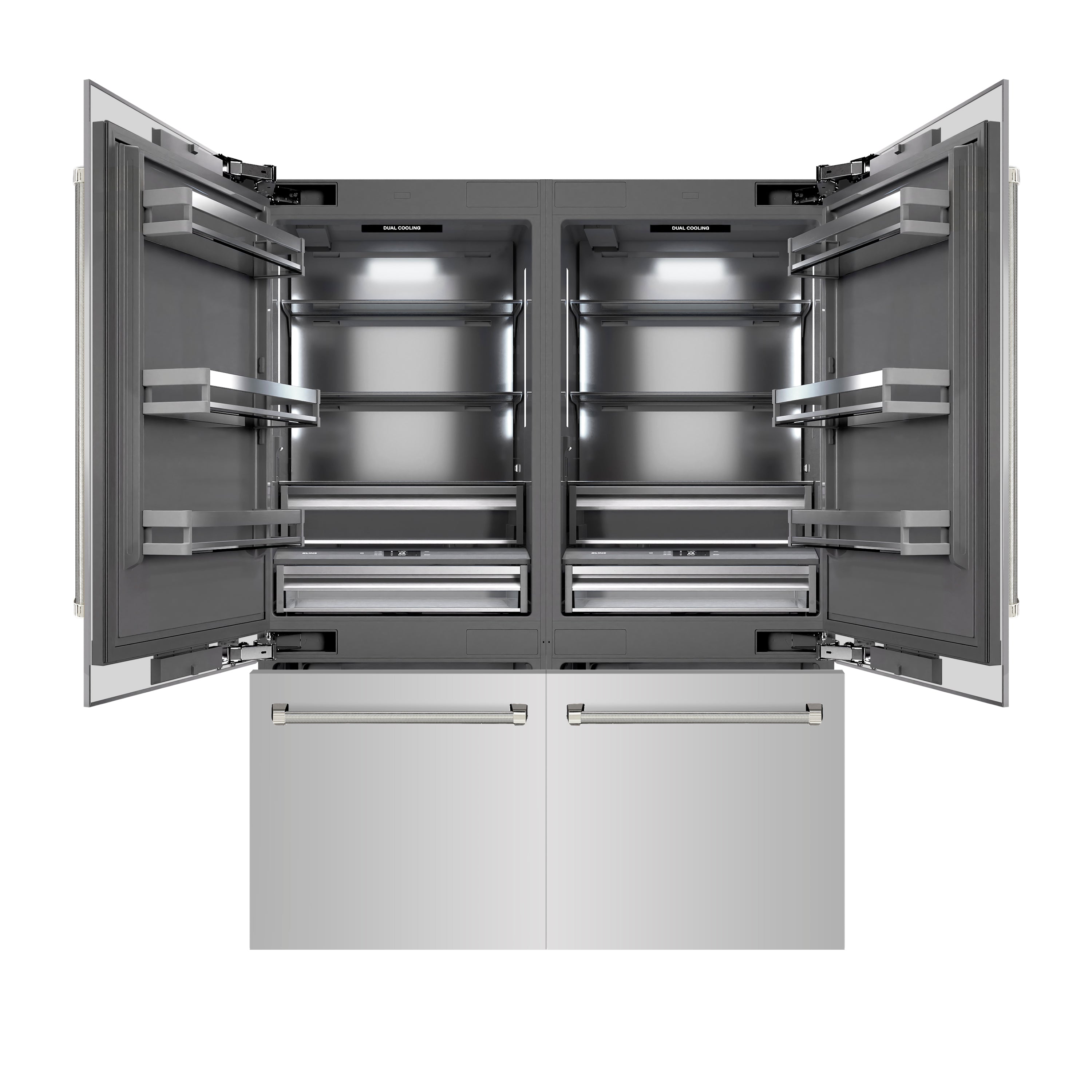 ZLINE 60 in. French Door Built-In Bottom Freezer Refrigerator 32.2 cu. ft. Stainless Steel Graphite Gray Interior Water Dispenser Ice Maker Polished Nickel Helix Handles (GRBIVZ-30460KPN)