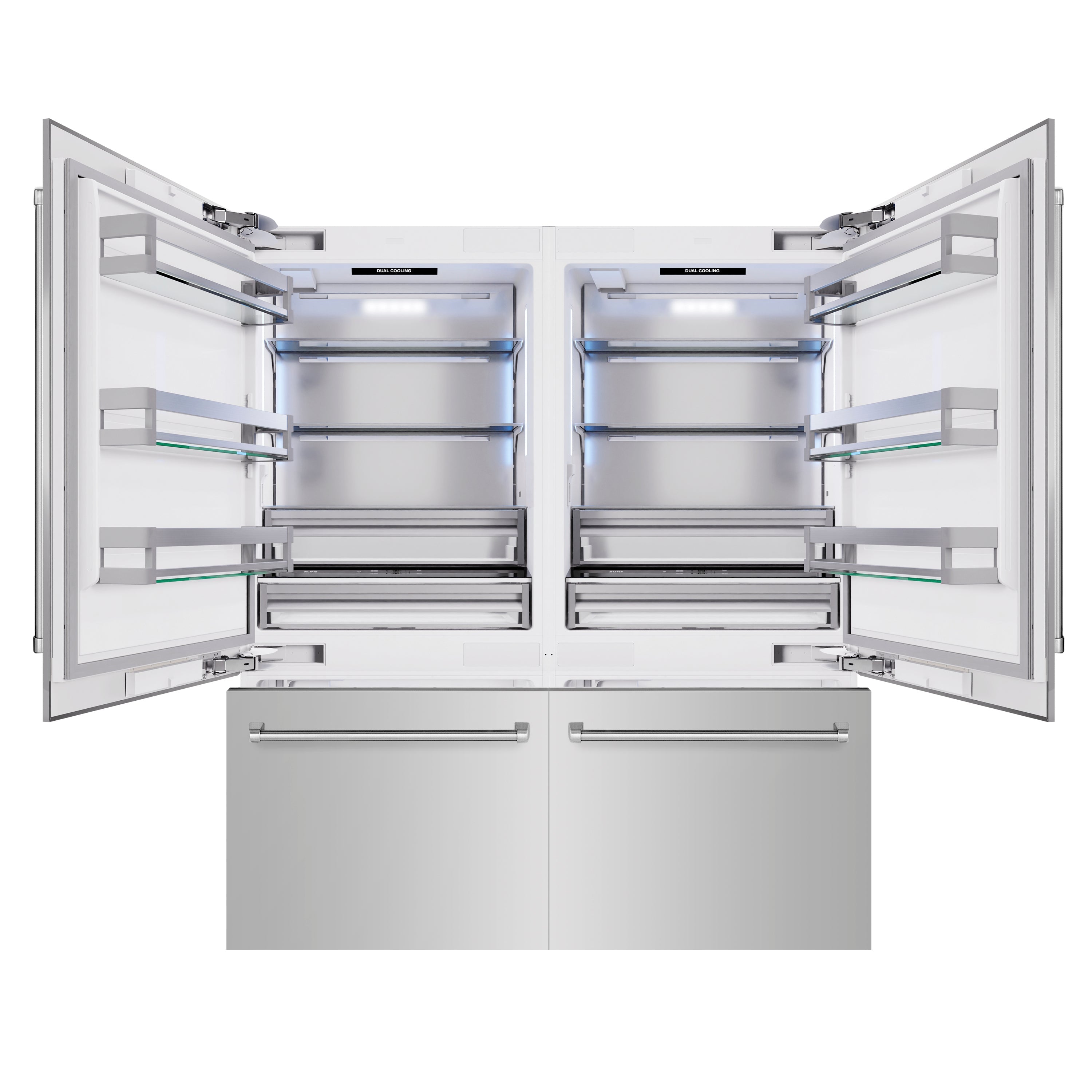 ZLINE 72 in. French Door Built-In Bottom Freezer Refrigerator 39.6 Cu. Ft. with Water Dispensers and Ice Makers Stainless Steel (RBIT-304-72)