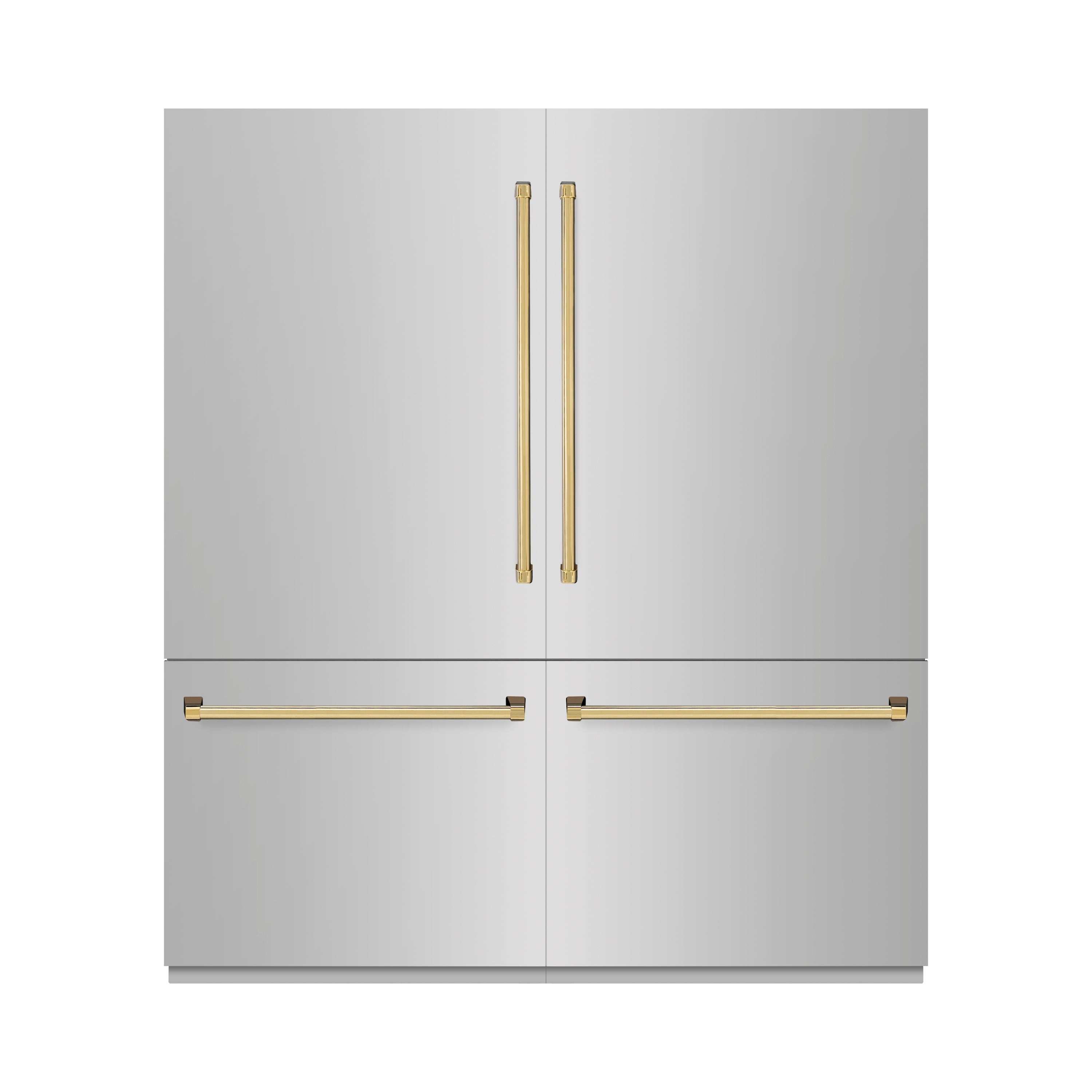 ZLINE 72 in. Built-In French Door Bottom Freezer Refrigerator 39.6 cu. ft. Stainless Steel with Water Dispensers, Ice Makers & Polished Gold Accents (RBITZ-304-72G)