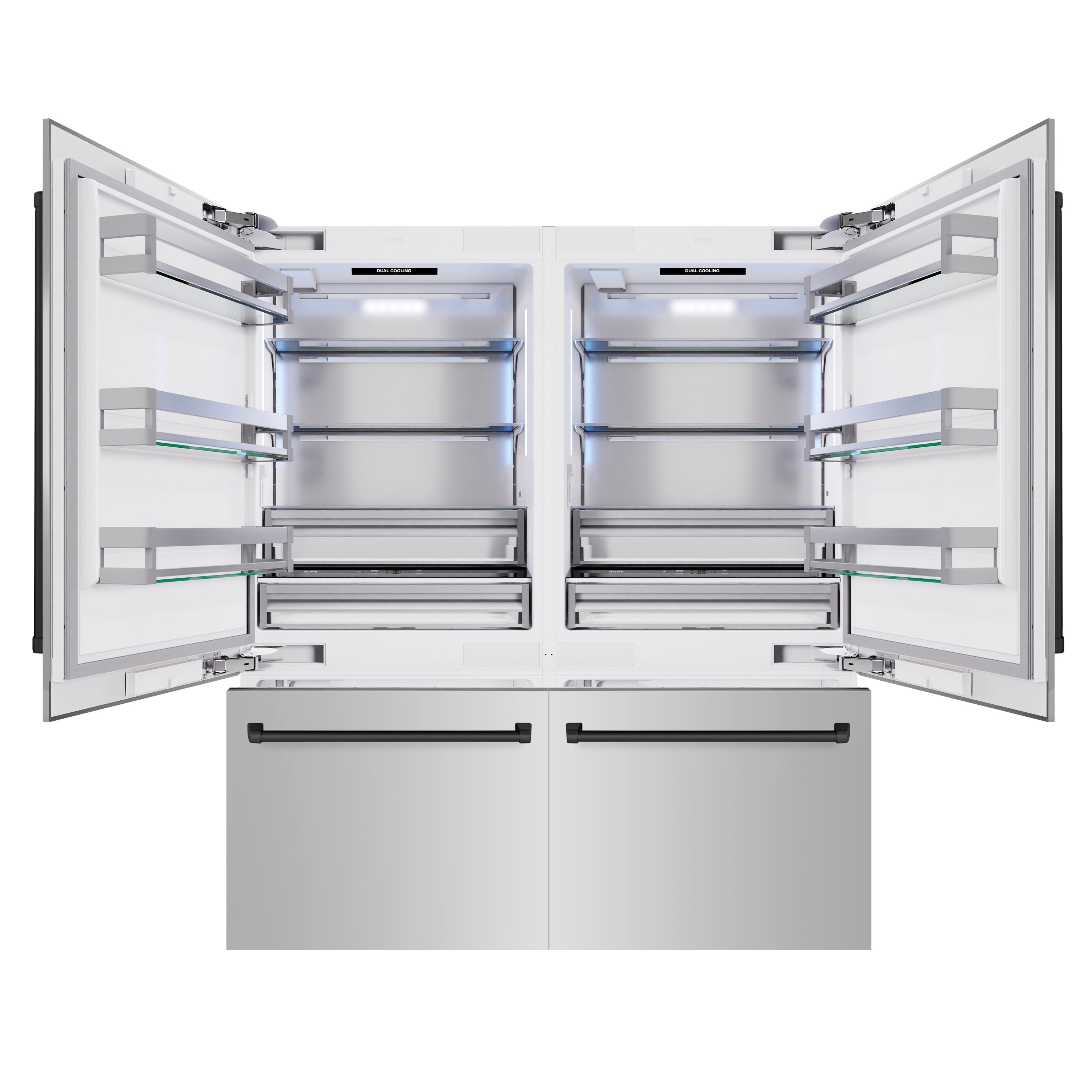 ZLINE 72 Inch French Door Built-In Bottom Freezer Refrigerator 39.6 Cu. Ft. with Water Dispensers, Ice Makers, Matte Black Accents (RBITZ-304-72MB)