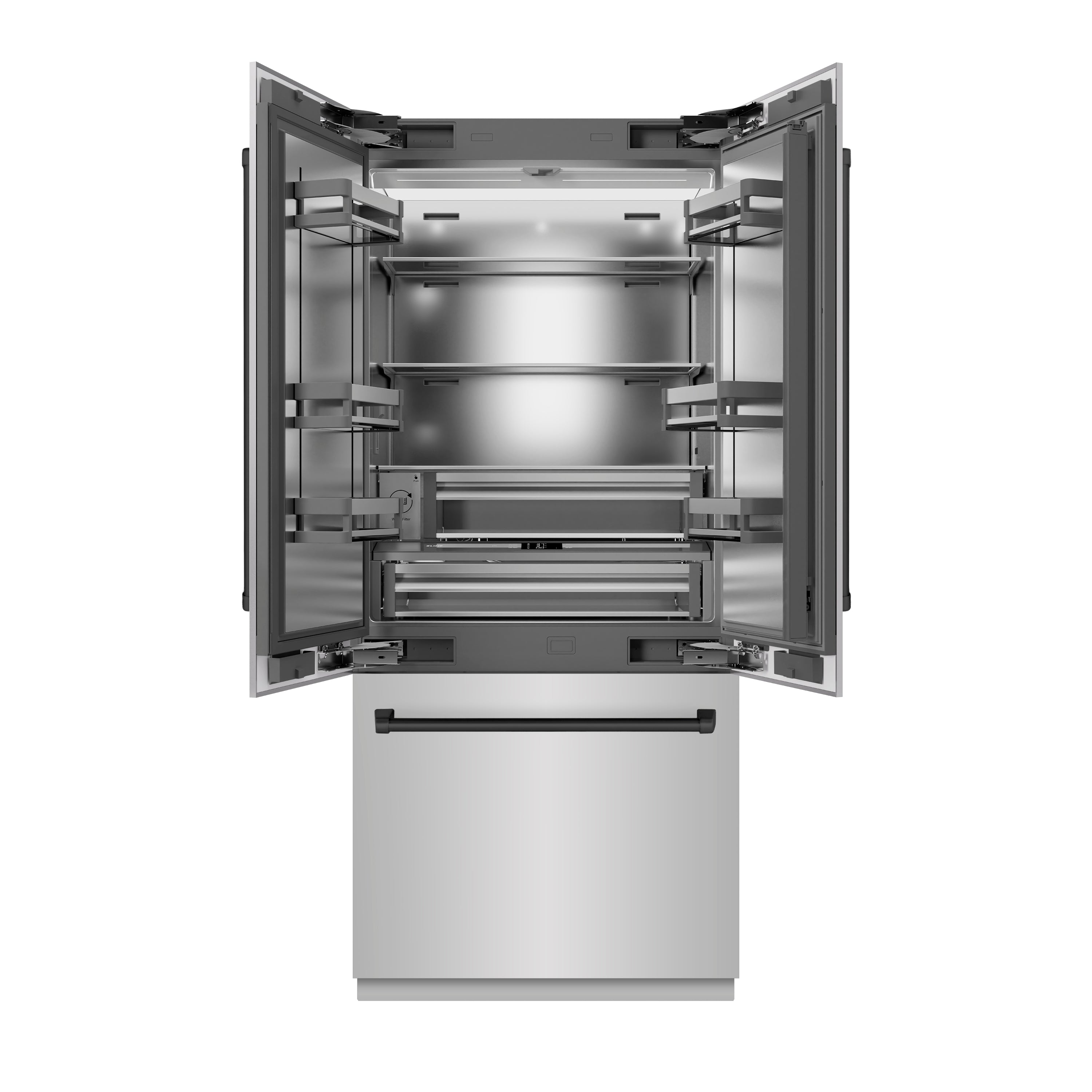 ZLINE 36 in. Built-In French Door Bottom Freezer Refrigerator, 19.6 cu. ft., Water Dispenser, Ice Maker, Stainless Steel Interior, Matte Black Accents (SRBIVZ-304-36MB)