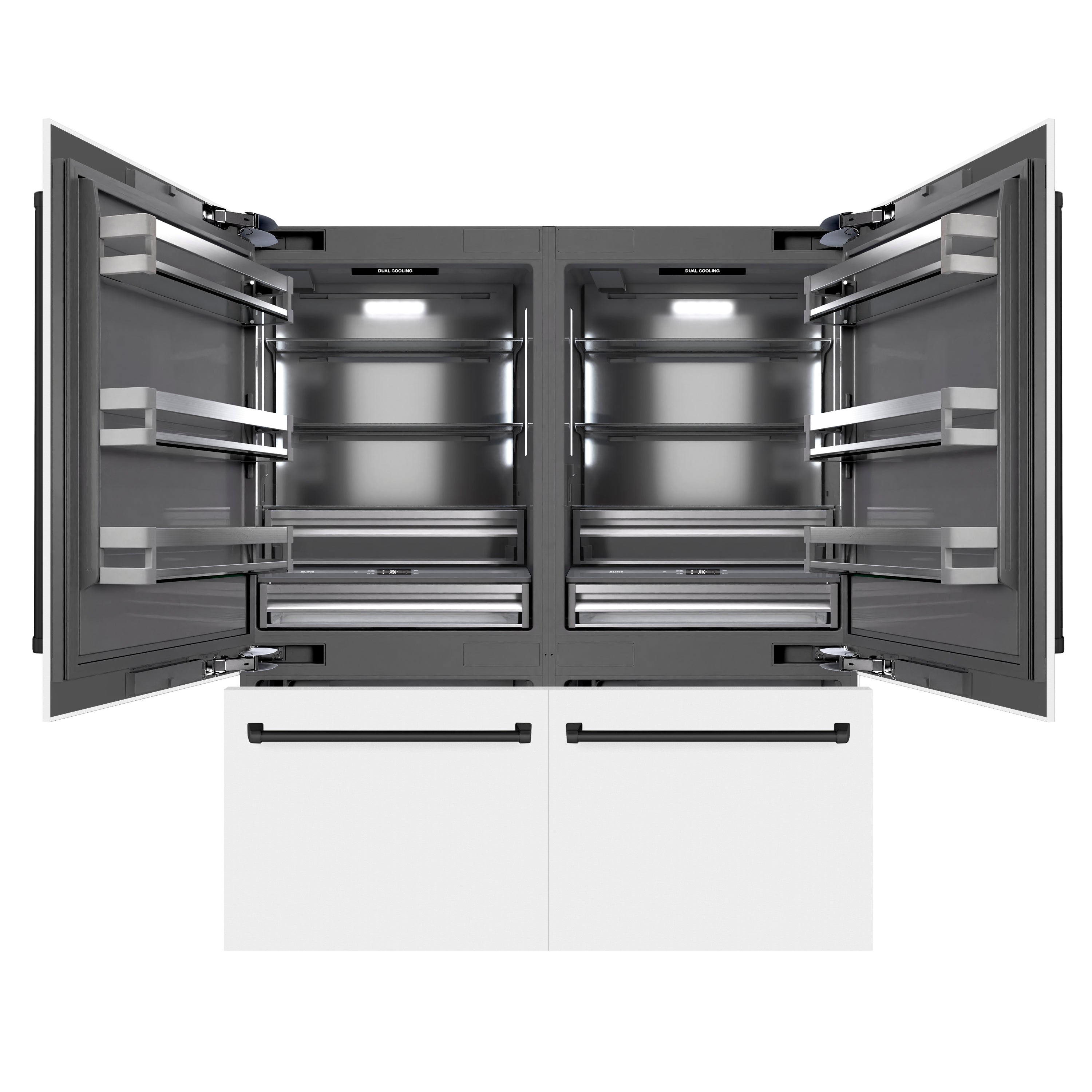 ZLINE 72 in. French Door Built-In Bottom Freezer Refrigerator 39.6 cu. ft. Water Dispensers, Ice Makers, White Matte, Matte Black Accents (GRBITZ-WM-72-MB)