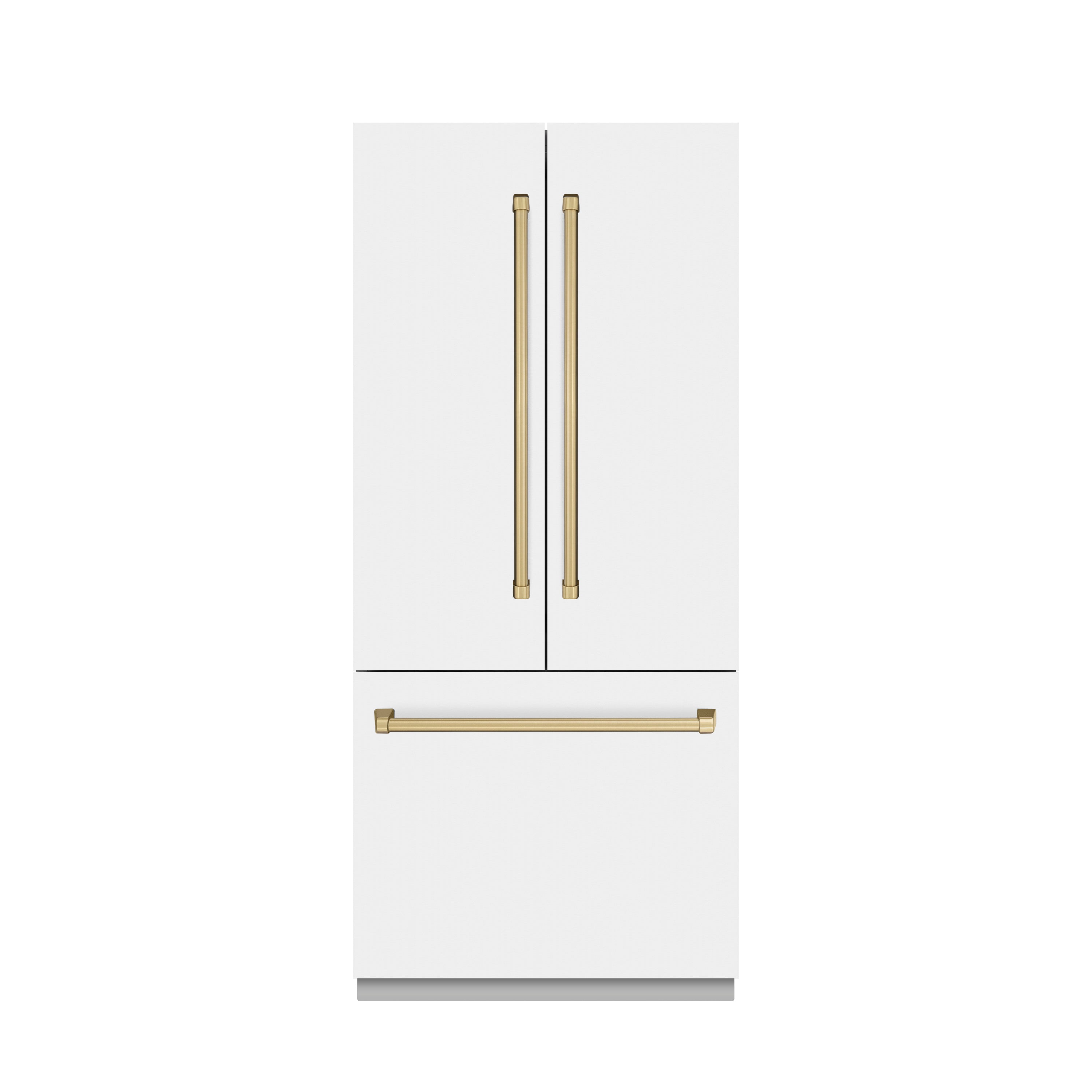 ZLINE 36 in. French Door Built-In Bottom Freezer Refrigerator 19.6 Cu. Ft. Water Dispenser Ice Maker White Matte Graphite Gray Interior Champagne Bronze Accents (GRBIVZ-WM-36-CB)