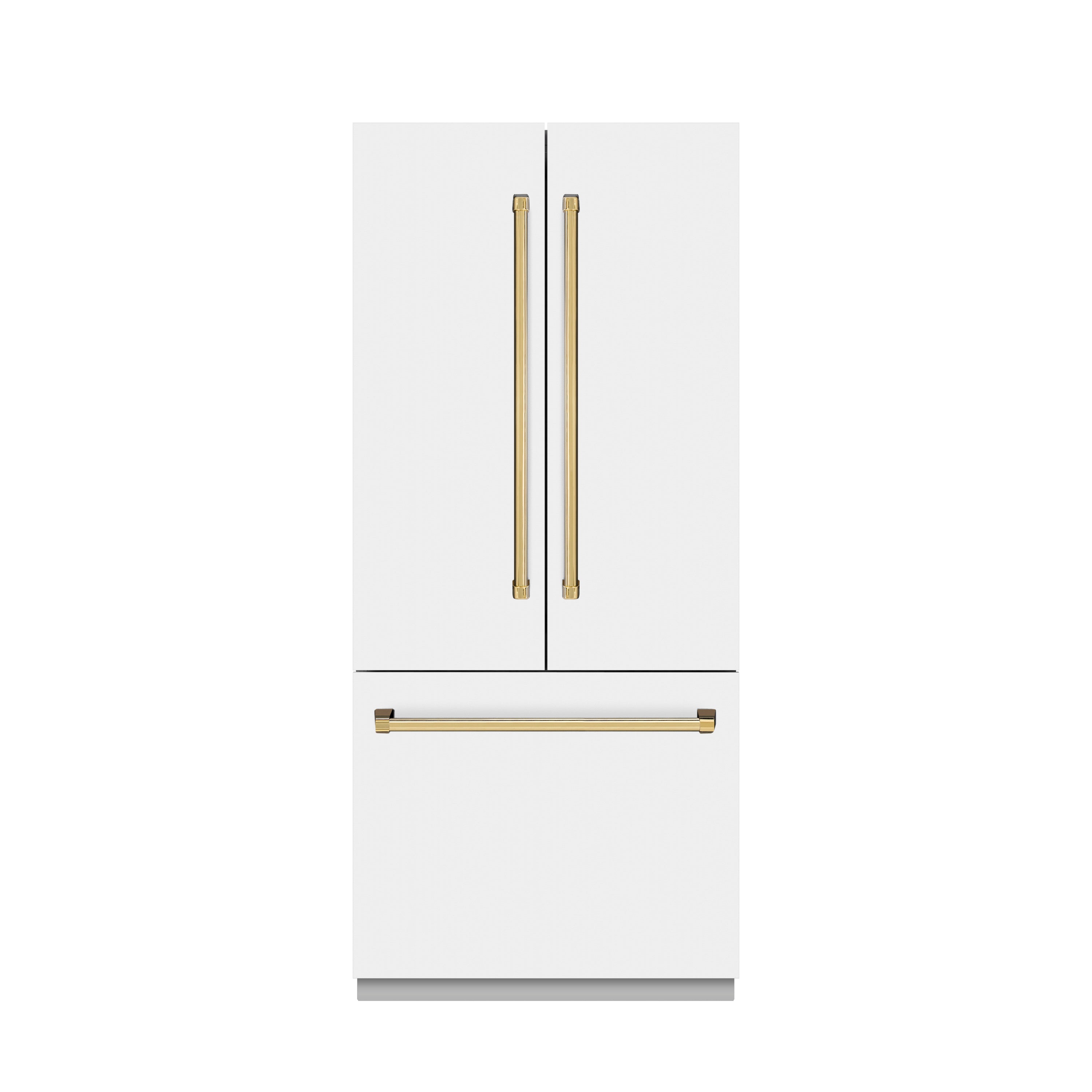 ZLINE 36 in. French Door Built-In Bottom Freezer Refrigerator 19.6 cu. ft. Water Dispenser Ice Maker White Matte Graphite Gray Interior Polished Gold Accents (GRBIVZ-WM-36-G)