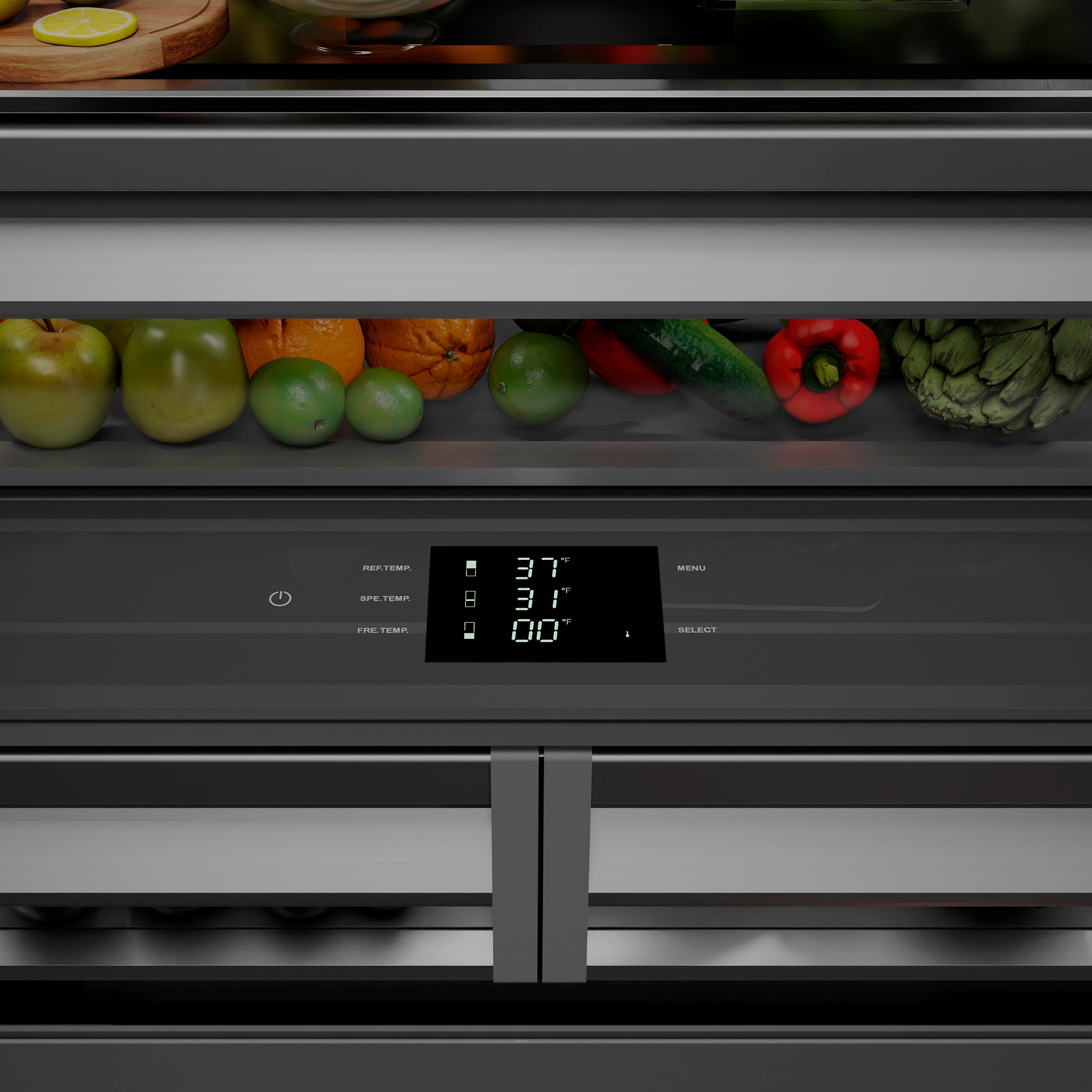 ZLINE 36 in. French Door Built-In Bottom Freezer Refrigerator 19.6 cu. ft. Water Dispenser Ice Maker White Matte Graphite Gray Interior Polished Gold Accents (GRBIVZ-WM-36-G)