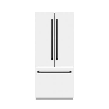 ZLINE 36-Inch Built-In French Door Refrigerator 19.6 Cu. Ft. Bottom Freezer Water Dispenser Ice Maker White Matte Matte Black Accents (GRBIVZ-WM-36-MB)