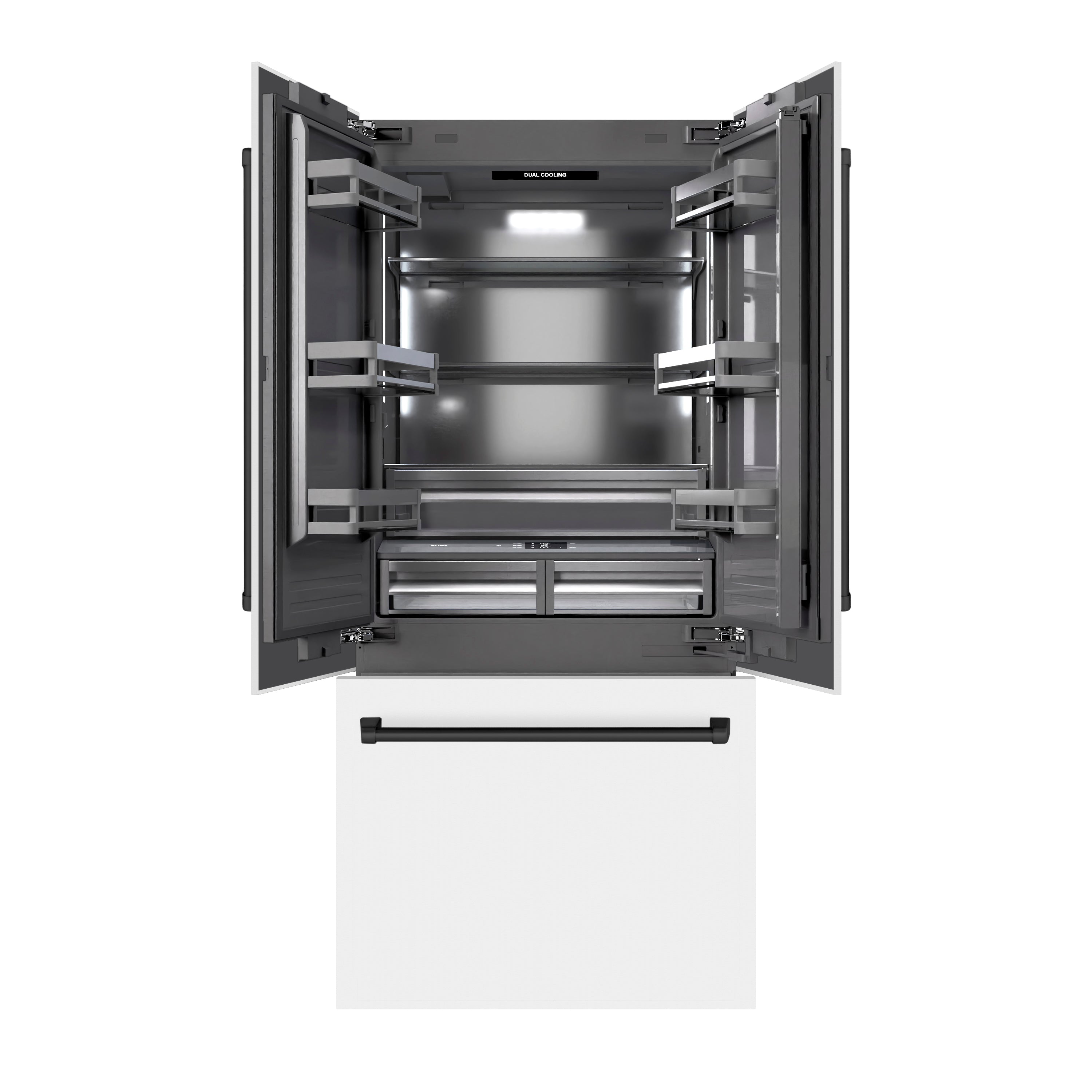 ZLINE 36-Inch Built-In French Door Refrigerator 19.6 Cu. Ft. Bottom Freezer Water Dispenser Ice Maker White Matte Matte Black Accents (GRBIVZ-WM-36-MB)