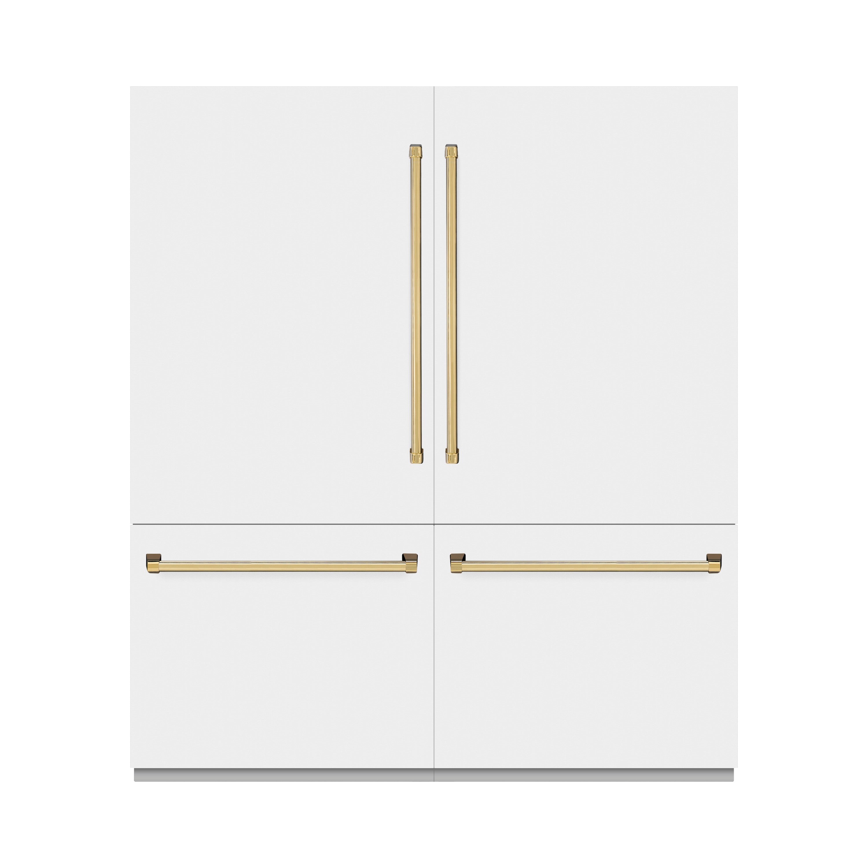 ZLINE 72 in. French Door Built-In Bottom Freezer Refrigerator 39.6 Cu. Ft. White Matte with Water Dispensers, Ice Makers, Polished Gold Accents (RBITZ-WM-72-G)