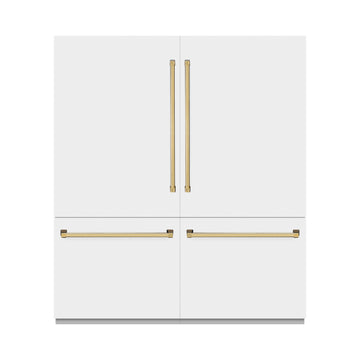 ZLINE 72 in. French Door Built-In Bottom Freezer Refrigerator 39.6 Cu. Ft. White Matte with Water Dispensers, Ice Makers, Polished Gold Accents (RBITZ-WM-72-G)