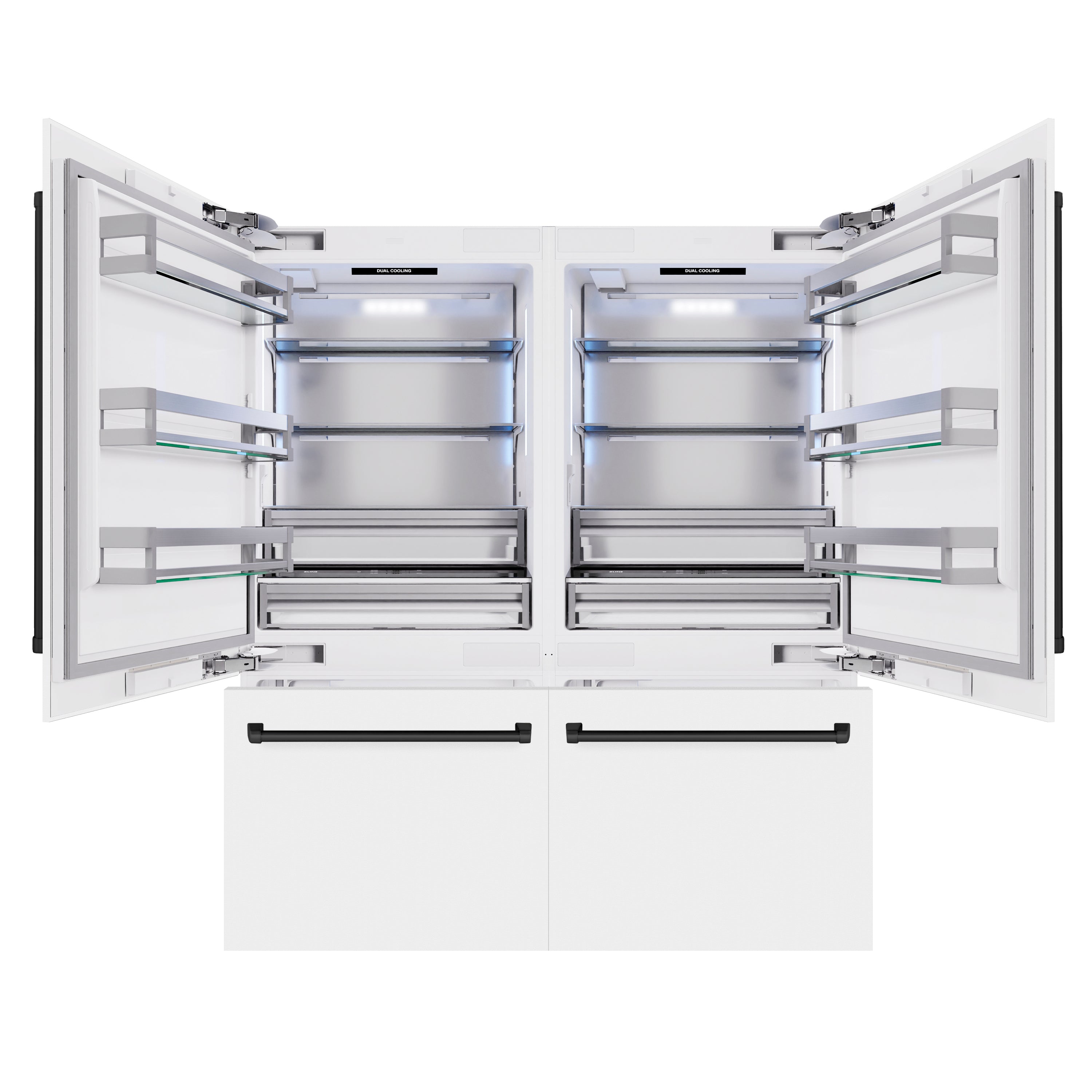 ZLINE 72 in. French Door Built-In Bottom Freezer Refrigerator 39.6 Cu. Ft. White Matte with Water Dispensers, Ice Makers, Matte Black Accents (RBITZ-WM-72-MB)