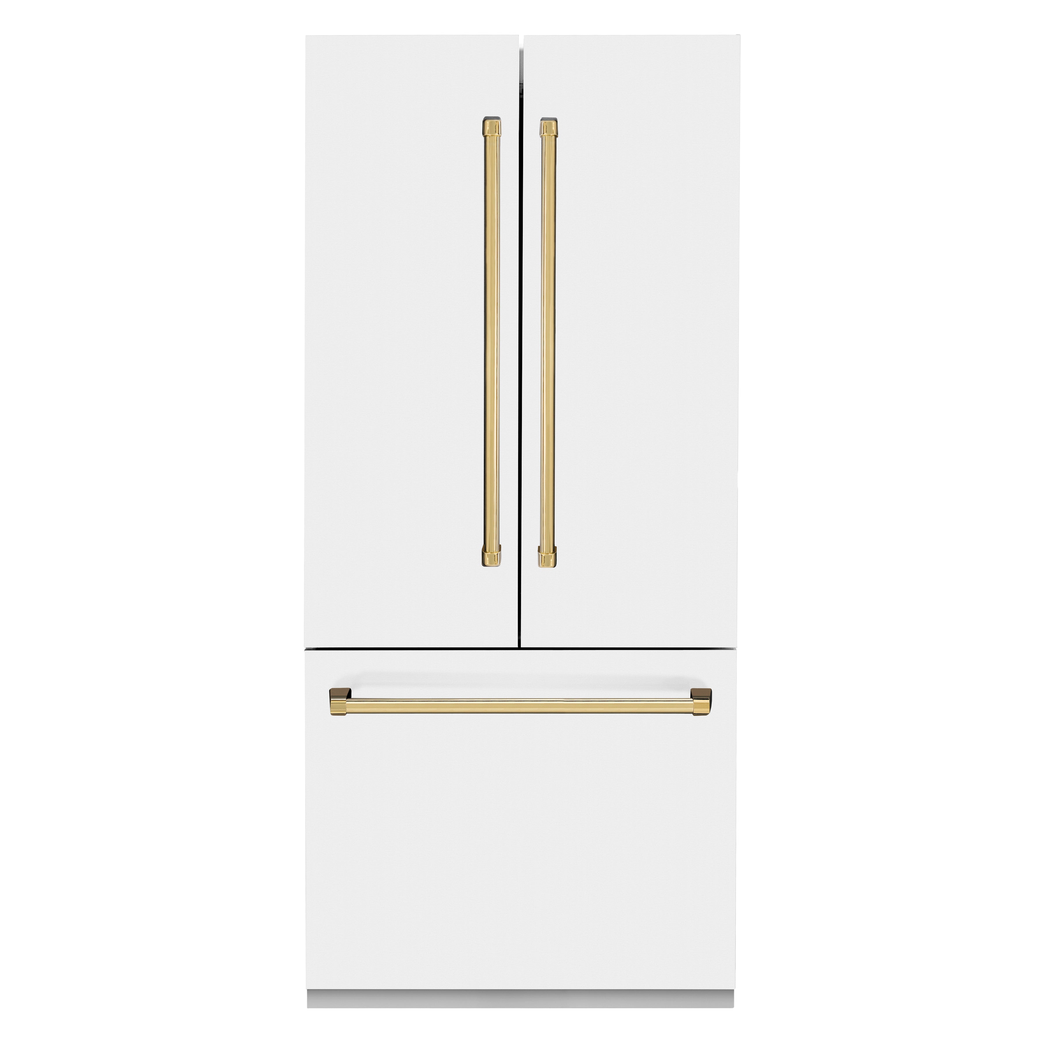 ZLINE 36 in Built-In French Door Refrigerator 19.6 cu. ft Capacity Internal Water & Ice Dispenser White Matte with Gold Accents (RBIVZ-WM-36-G)