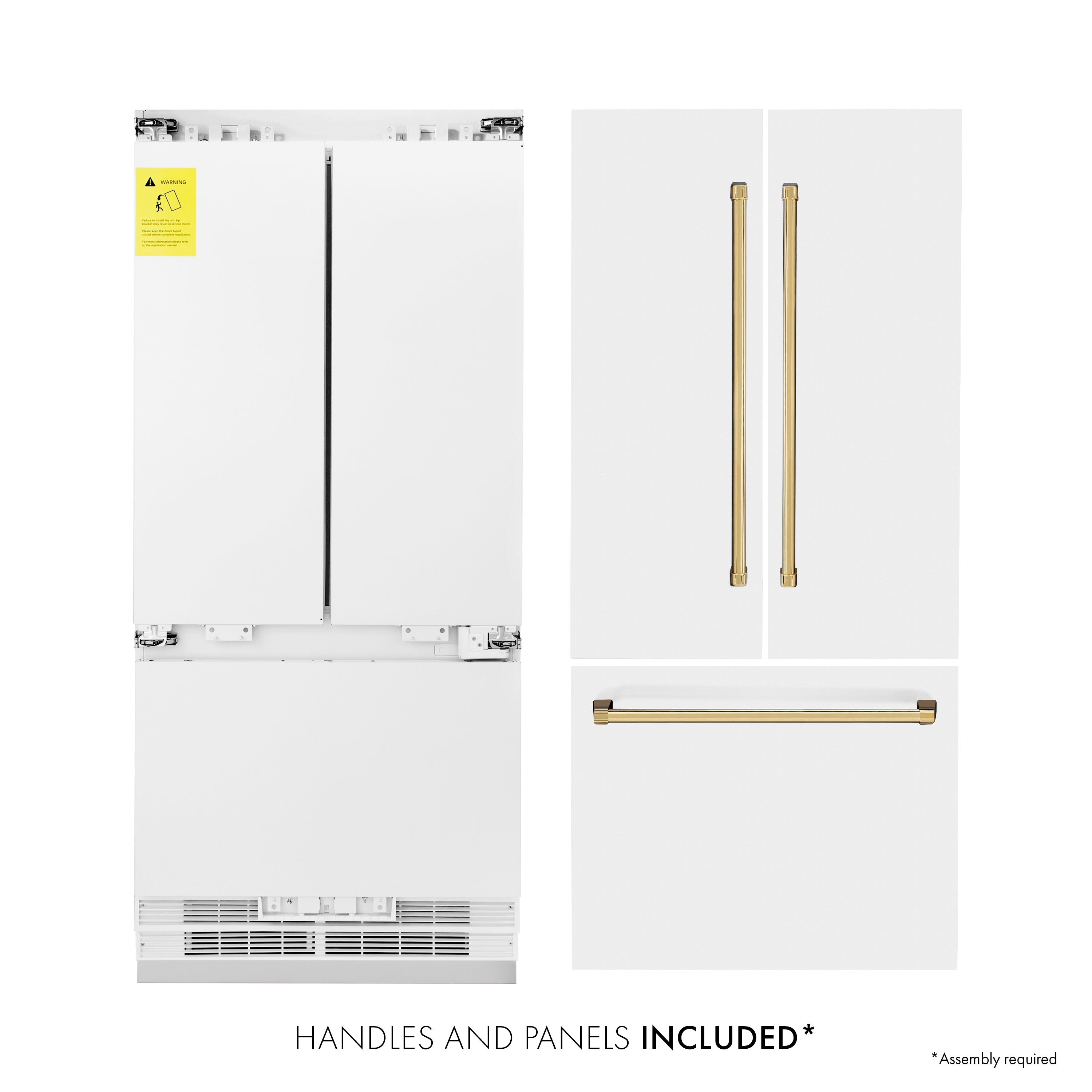 ZLINE 36 in Built-In French Door Refrigerator 19.6 cu. ft Capacity Internal Water & Ice Dispenser White Matte with Gold Accents (RBIVZ-WM-36-G)