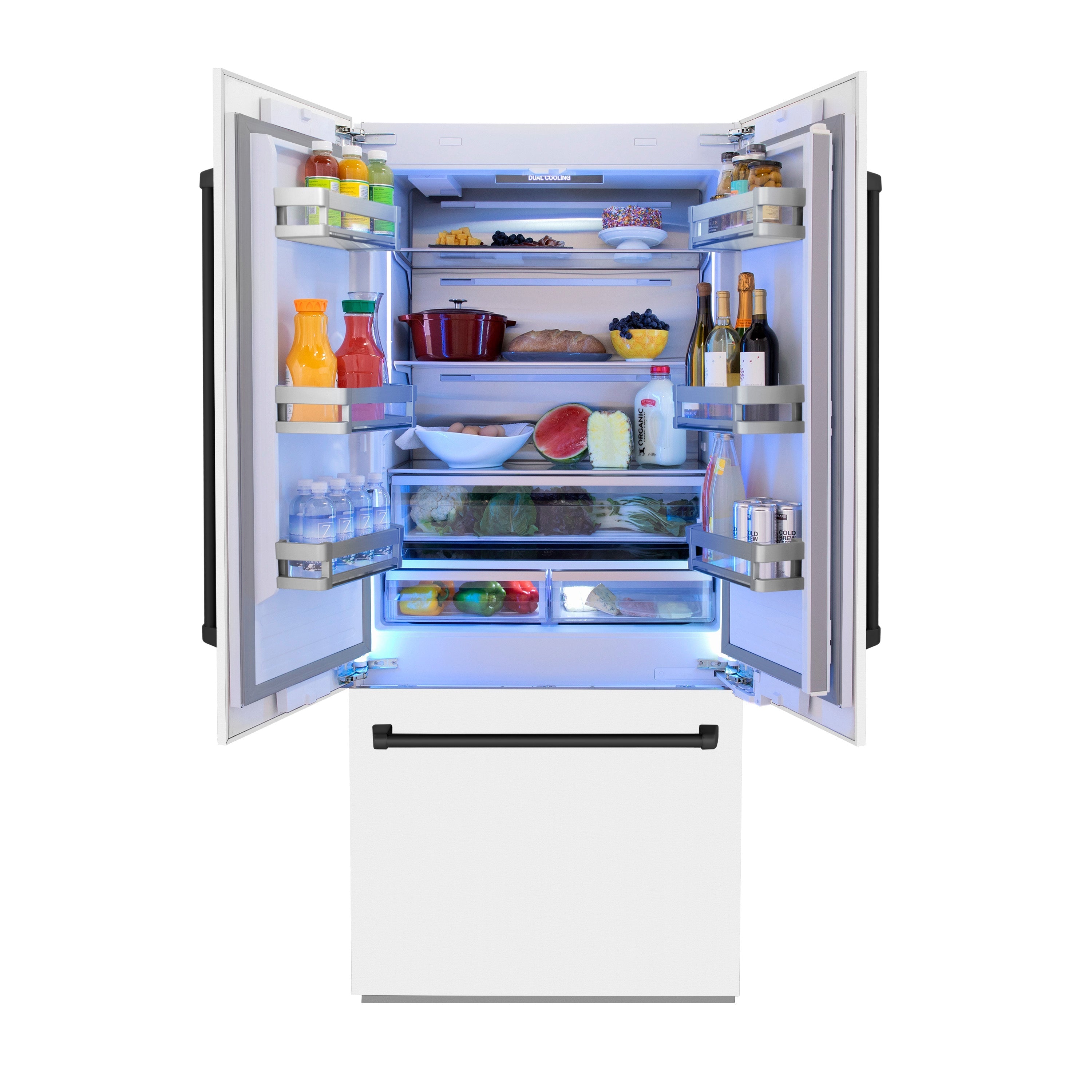 ZLINE 36 Inch Built-In French Door Refrigerator 19.6 Cu. Ft. Internal Water & Ice Dispenser White Matte Black Accents (RBIVZ-WM-36-MB)