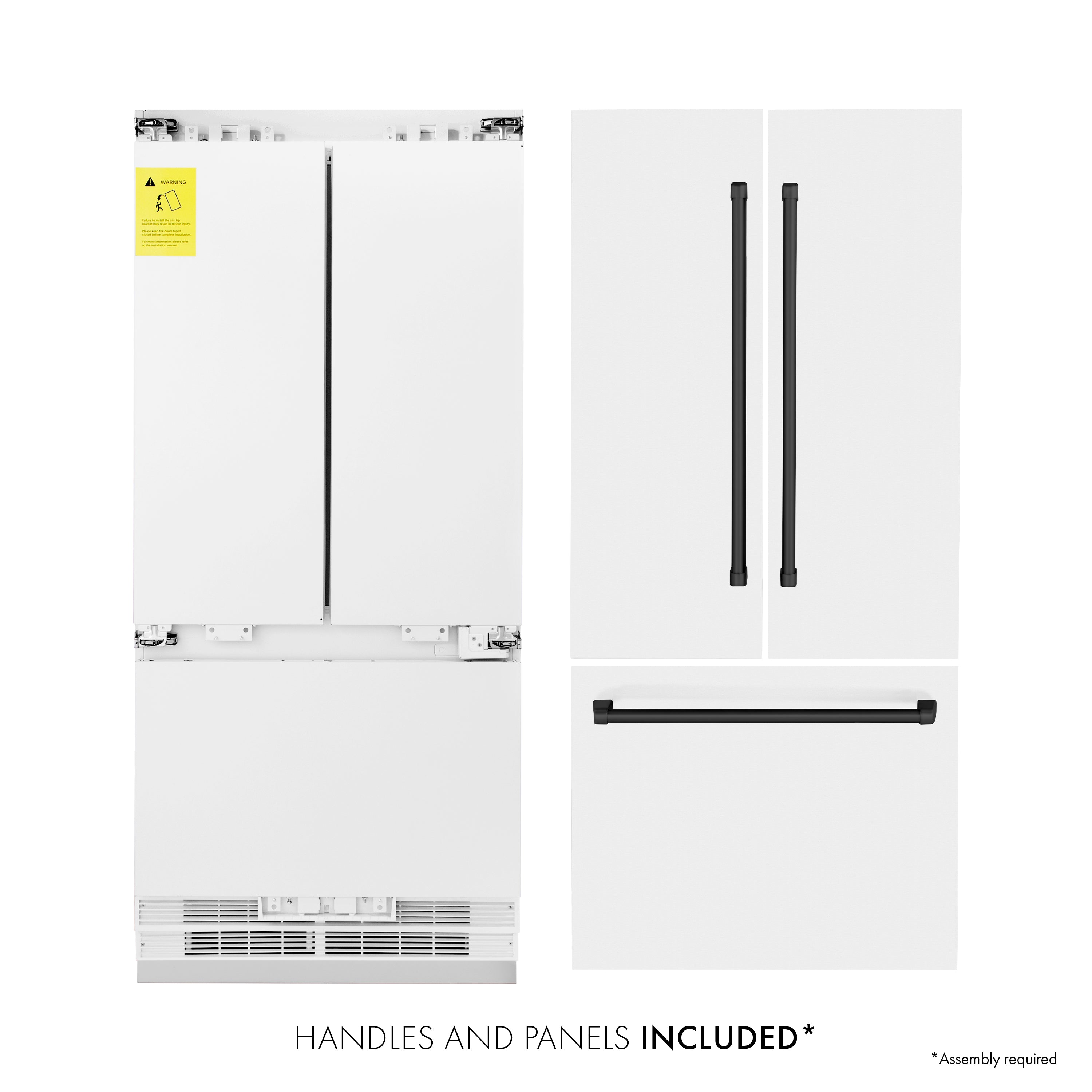 ZLINE 36 Inch Built-In French Door Refrigerator 19.6 Cu. Ft. Internal Water & Ice Dispenser White Matte Black Accents (RBIVZ-WM-36-MB)