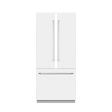 ZLINE 36 in. French Door Built-In Bottom Freezer Refrigerator 19.6 Cu. Ft. with Water Dispenser, Ice Maker, White Matte Finish, Stainless Steel Interior (SRBIV-WM-36)