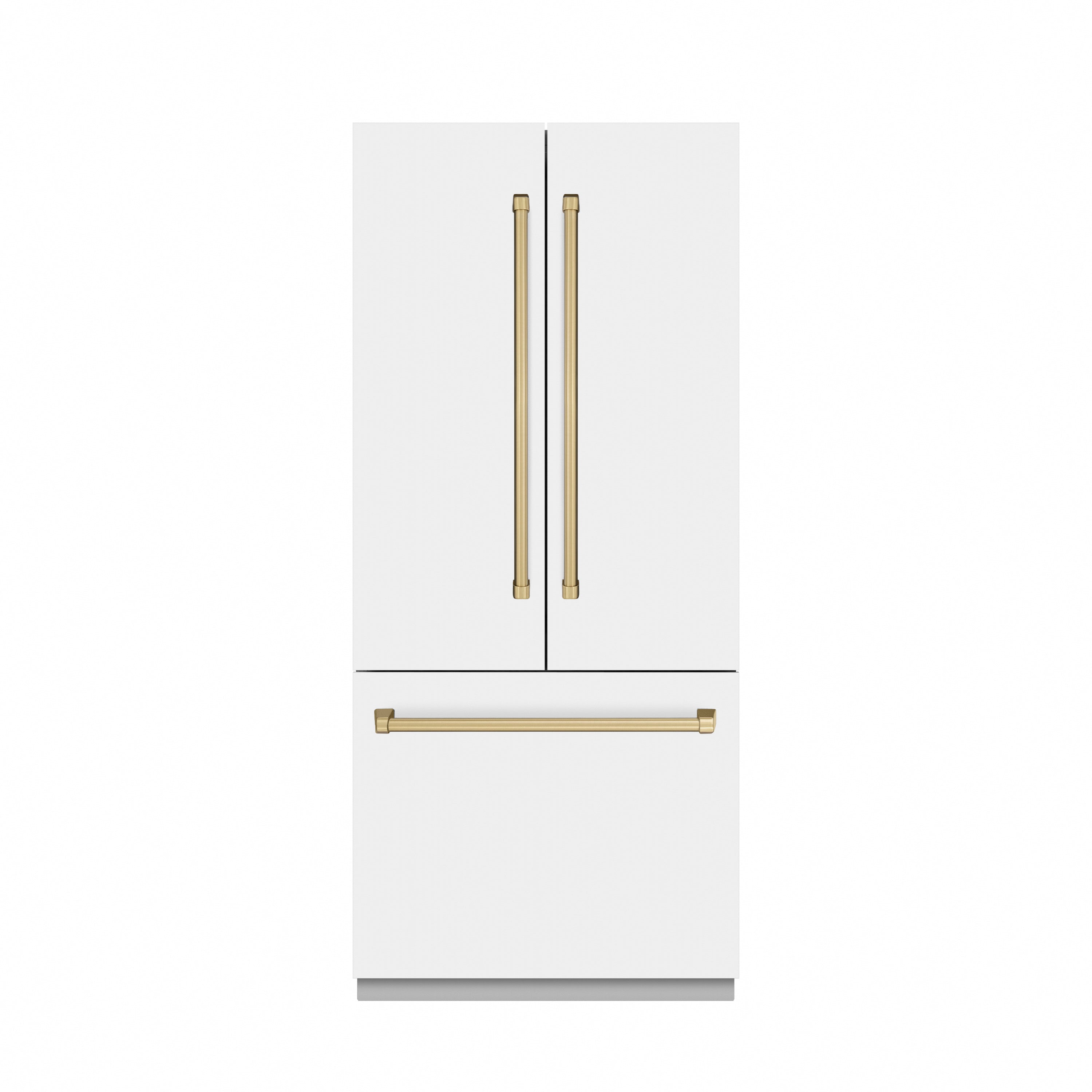 ZLINE 36 in. French Door Built-In Bottom Freezer Refrigerator 19.6 Cu. Ft. Water Dispenser Ice Maker White Matte Stainless Steel Interior Champagne Bronze Accents (SRBIVZ-WM-36-CB)