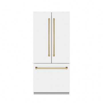 ZLINE 36 in. French Door Built-In Bottom Freezer Refrigerator, 19.6 cu. ft., White Matte, Water Dispenser, Ice Maker, Stainless Steel Interior (SRBIVZ-WM-36-G)