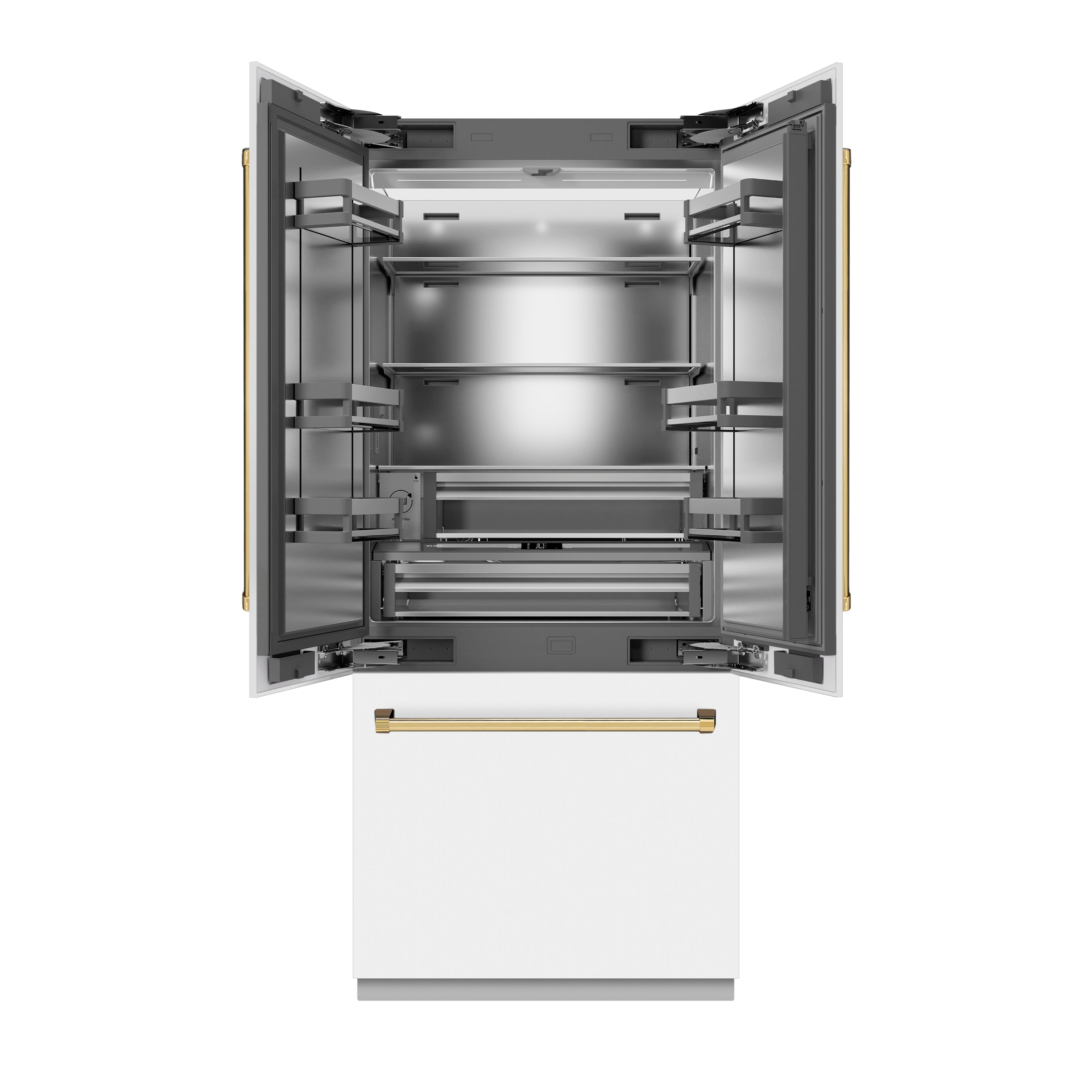 ZLINE 36 in. French Door Built-In Bottom Freezer Refrigerator, 19.6 cu. ft., White Matte, Water Dispenser, Ice Maker, Stainless Steel Interior (SRBIVZ-WM-36-G)
