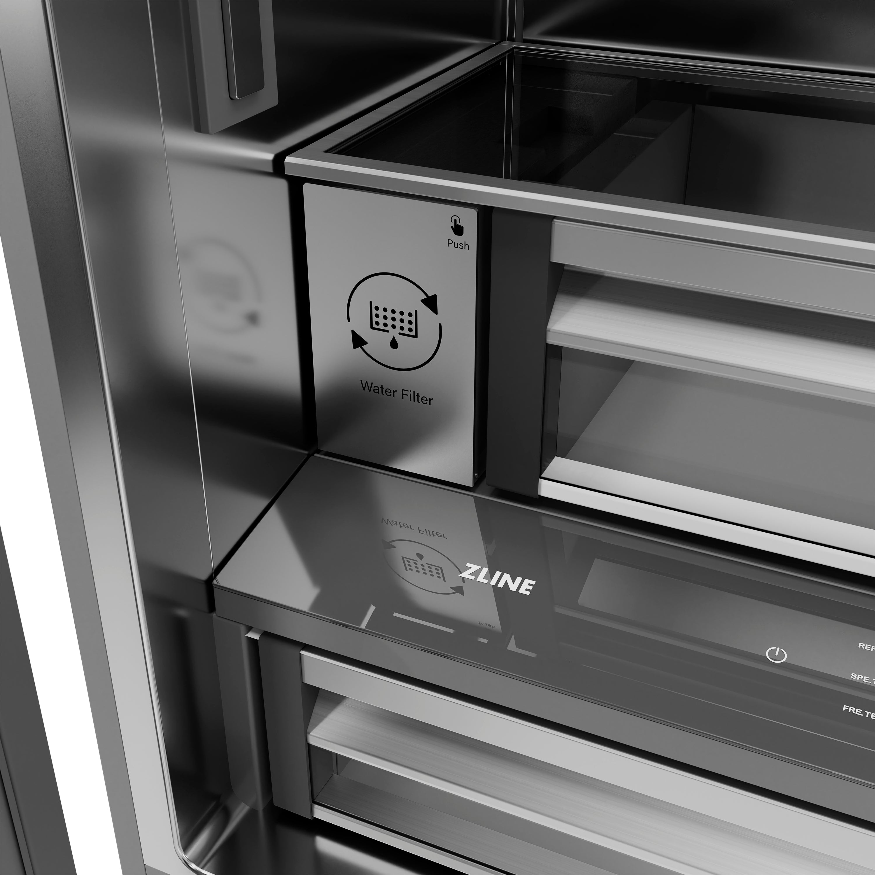 ZLINE 36 in. French Door Built-In Bottom Freezer Refrigerator 19.6 Cu. Ft. Water Dispenser Ice Maker White Matte Stainless Steel Interior Matte Black Accents (SRBIVZ-WM-36-MB)