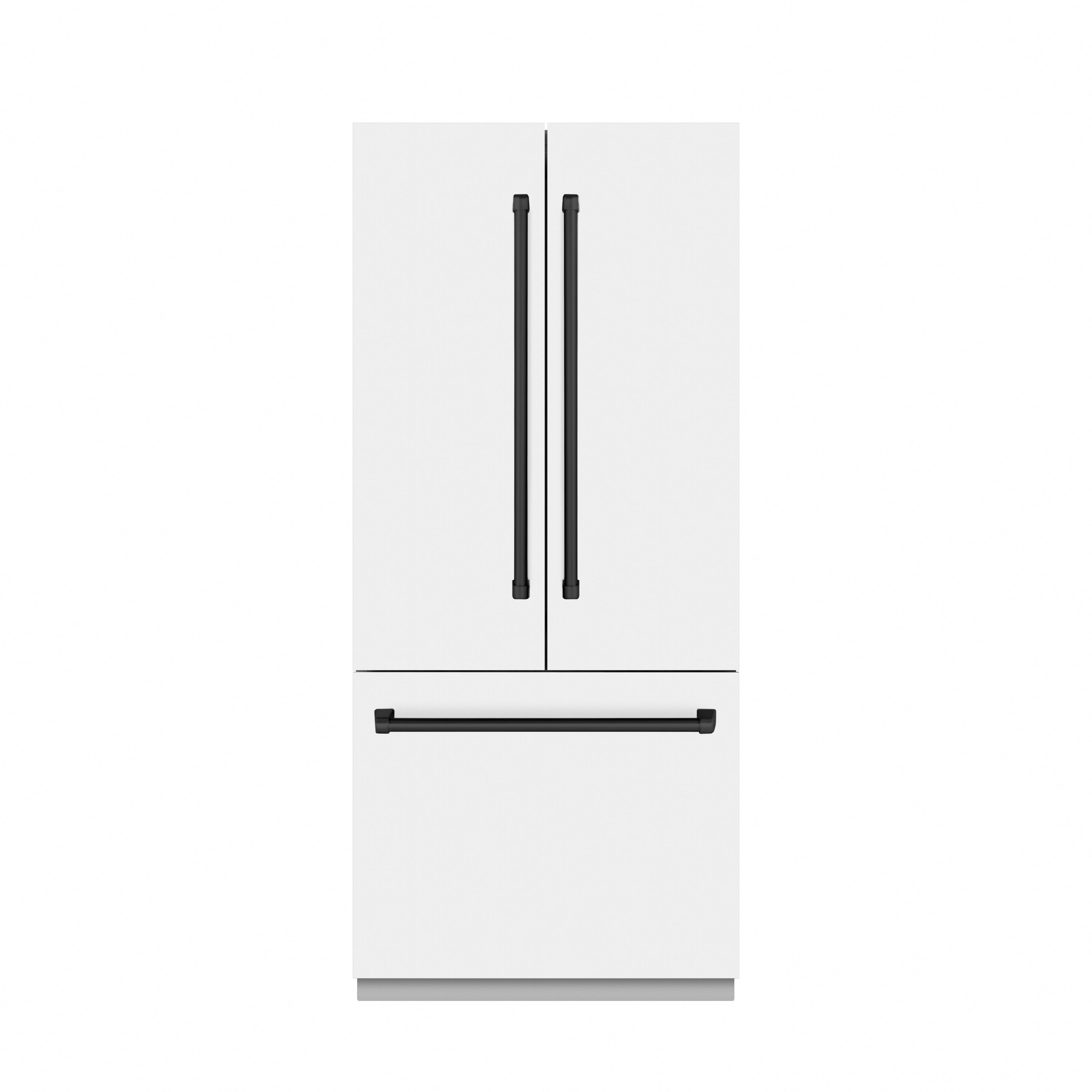 ZLINE 36 in. French Door Built-In Bottom Freezer Refrigerator 19.6 Cu. Ft. Water Dispenser Ice Maker White Matte Stainless Steel Interior Matte Black Accents (SRBIVZ-WM-36-MB)