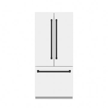 ZLINE 36 in. French Door Built-In Bottom Freezer Refrigerator 19.6 Cu. Ft. Water Dispenser Ice Maker White Matte Stainless Steel Interior Matte Black Accents (SRBIVZ-WM-36-MB)