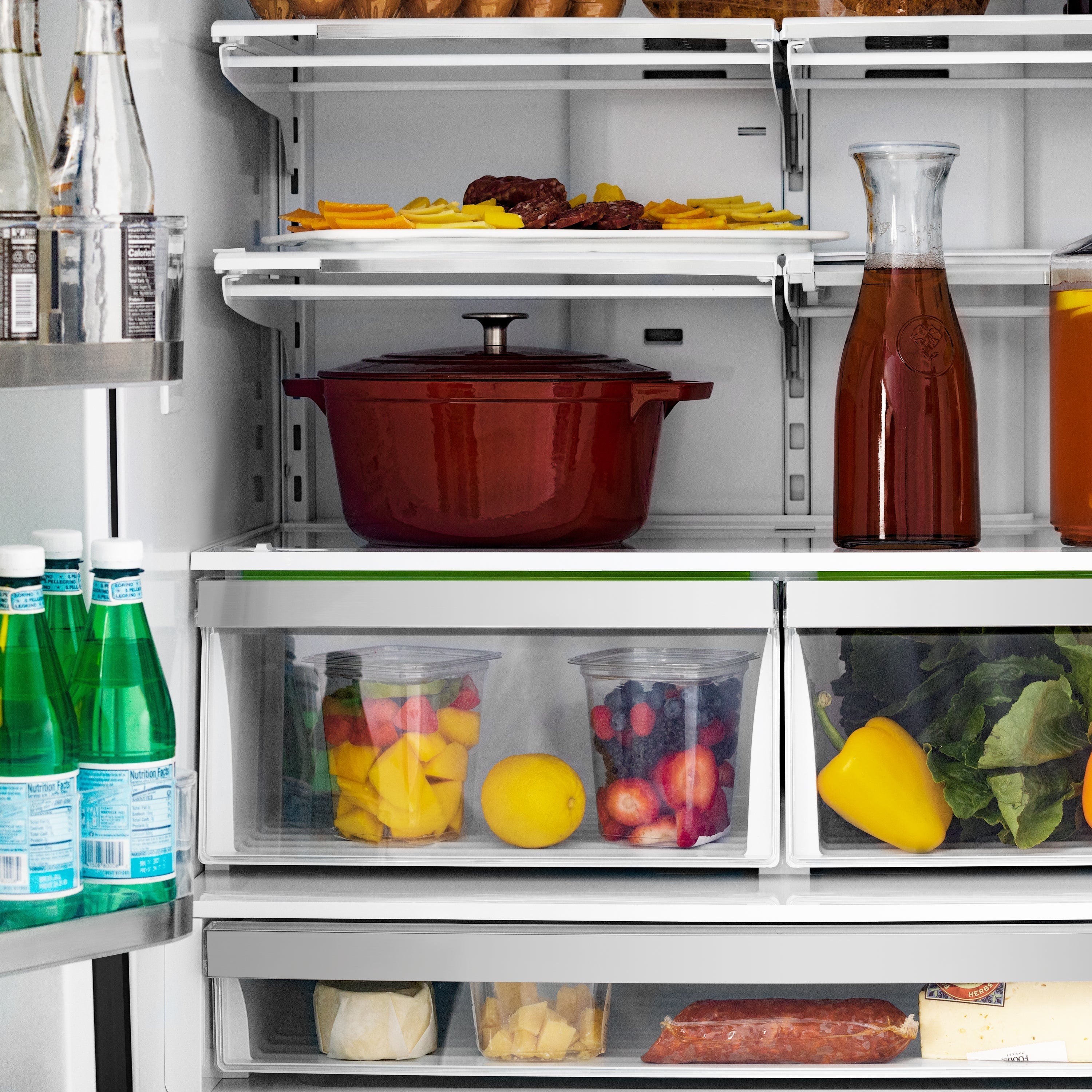 ZLINE 36 in. French Door Refrigerator 22.5 cu. ft. Counter-Depth, Ice Maker, Fingerprint-Resistant Black Stainless Steel, Polished Gold Helix Handles (RFMZ-36-BS-KG)