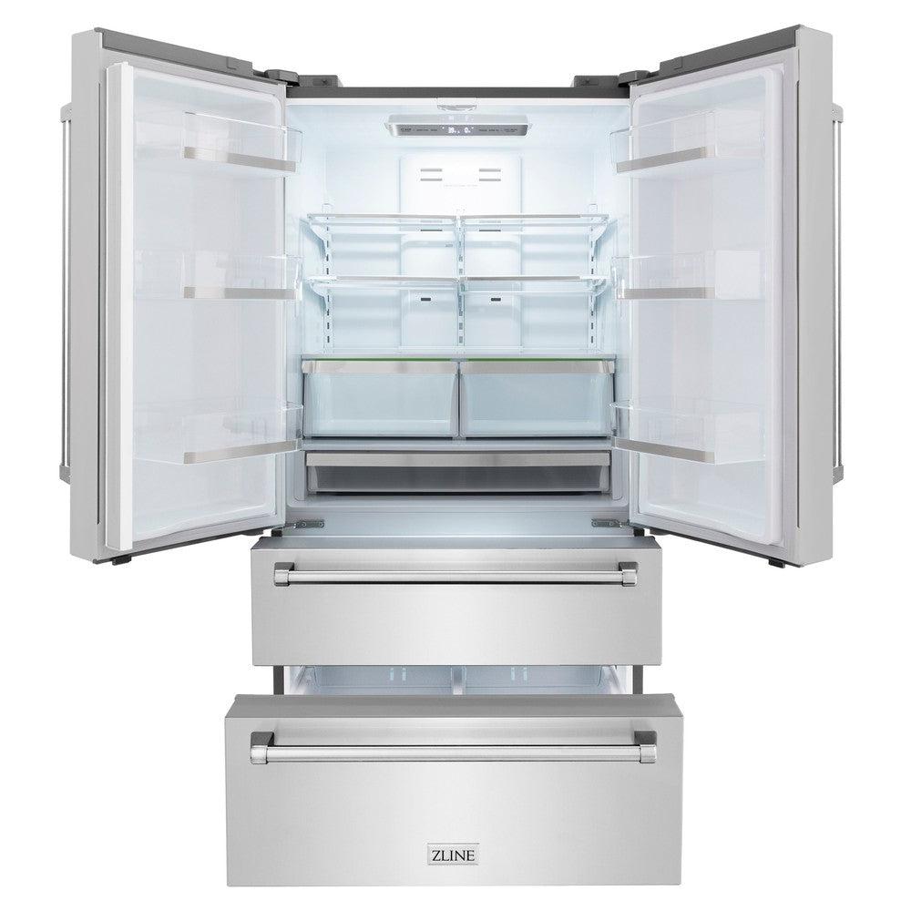ZLINE 36" 4-Door French Door Refrigerator 22.5 Cu. Ft Capacity Ice Maker Fingerprint Resistant Stainless Steel (RFM-36)