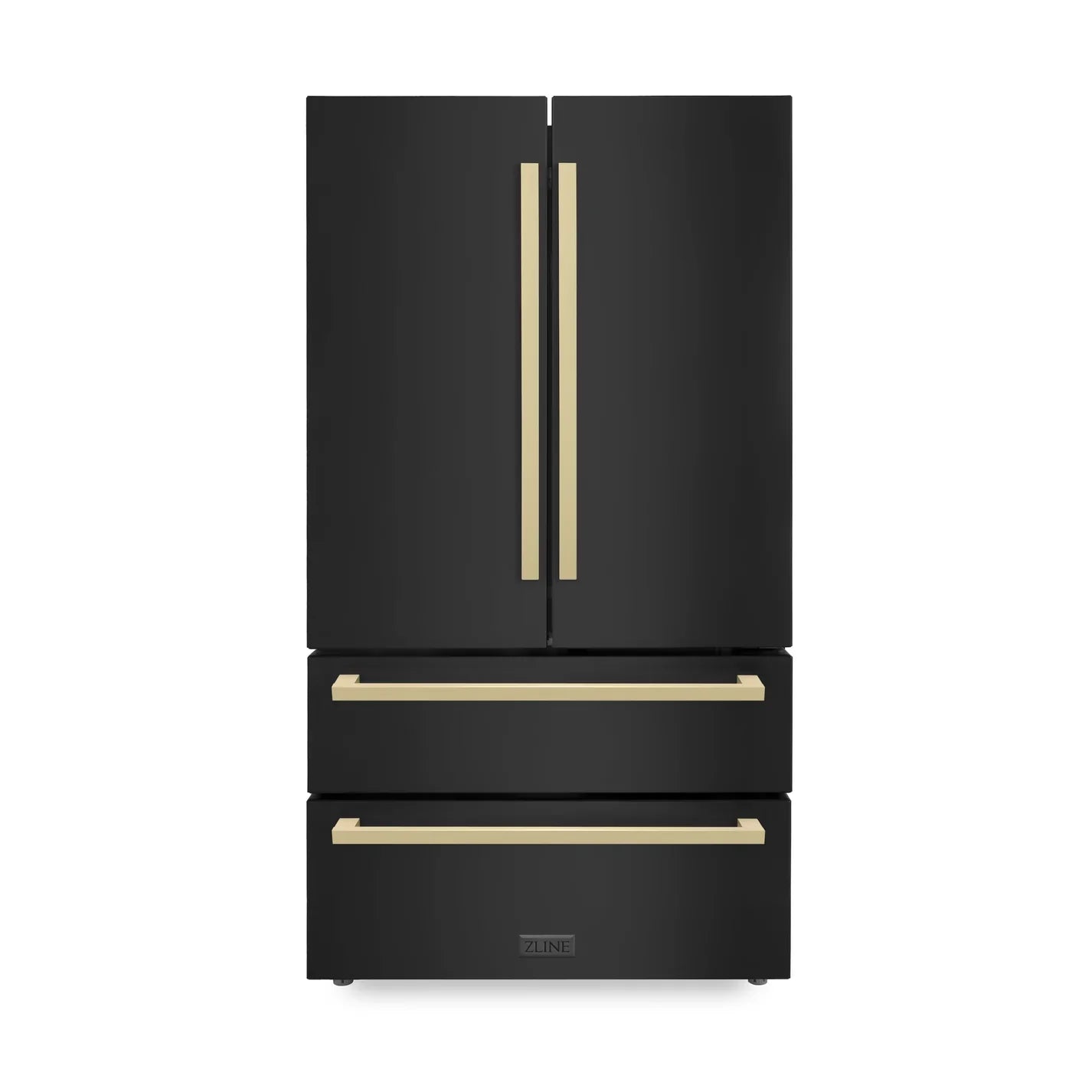 ZLINE 36 Inch French Door Refrigerator 22.5 cu. ft. Black Stainless Steel Champagne Bronze Handles Ice Maker (RFMZ-36-BS-FCB)