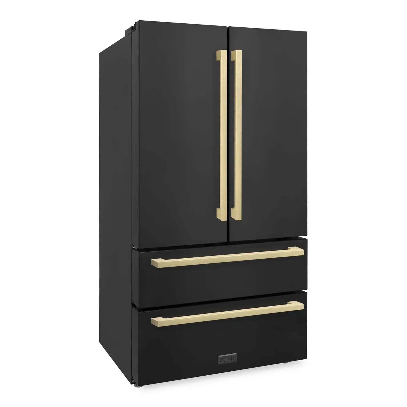 ZLINE 36 Inch French Door Refrigerator 22.5 cu. ft. Black Stainless Steel Champagne Bronze Handles Ice Maker (RFMZ-36-BS-FCB)
