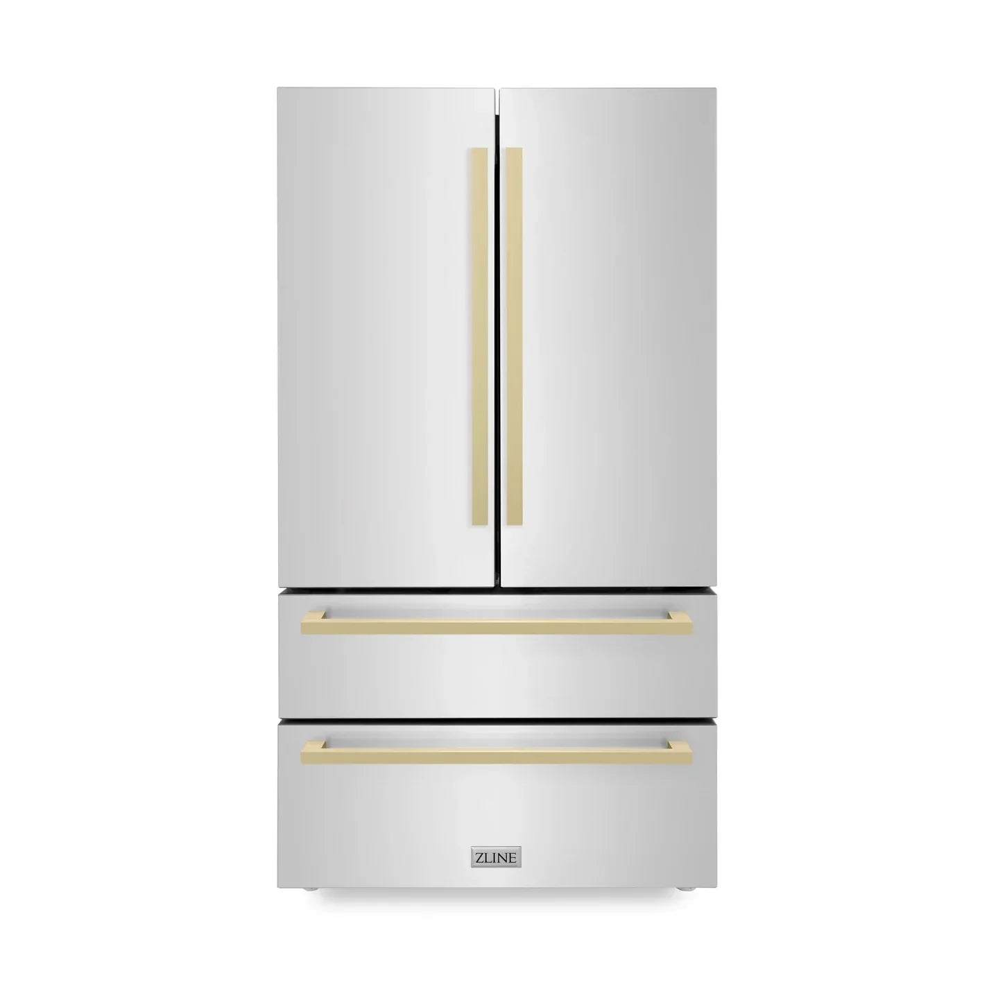 ZLINE 36-Inch French Door Refrigerator 22.5 Cu. Ft. Stainless Steel Ice Maker Champagne Bronze Handles (RFMZ-36-FCB)