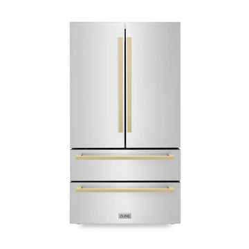 ZLINE 36-Inch French Door Refrigerator 22.5 Cu. Ft. Stainless Steel Ice Maker Champagne Bronze Handles (RFMZ-36-FCB)