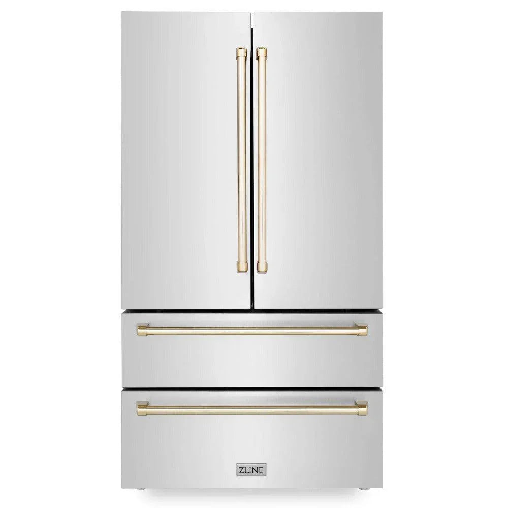 ZLINE 36 in French Door Refrigerator 22.5 cu. ft Capacity Ice Maker Fingerprint Resistant Stainless Steel Gold Accents (RFMZ-36-G)