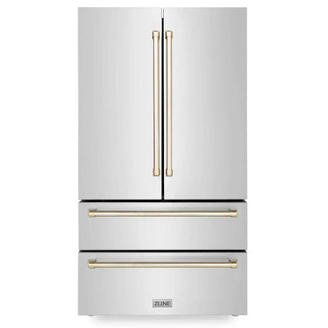 ZLINE 36 in French Door Refrigerator 22.5 cu. ft Capacity Ice Maker Fingerprint Resistant Stainless Steel Gold Accents (RFMZ-36-G)