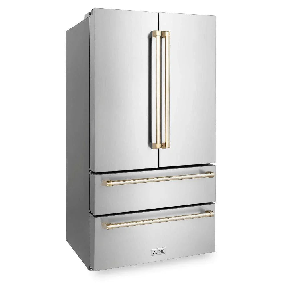 ZLINE 36 in French Door Refrigerator 22.5 cu. ft Capacity Ice Maker Fingerprint Resistant Stainless Steel Gold Accents (RFMZ-36-G)