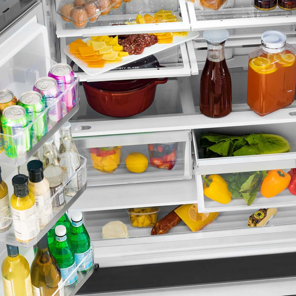 ZLINE 36 in. Refrigerator 22.5 cu. ft. Built-In French Door with Ice Maker Fingerprint Resistant Stainless Steel Matte Black Accents (RFMZ-36-MB)