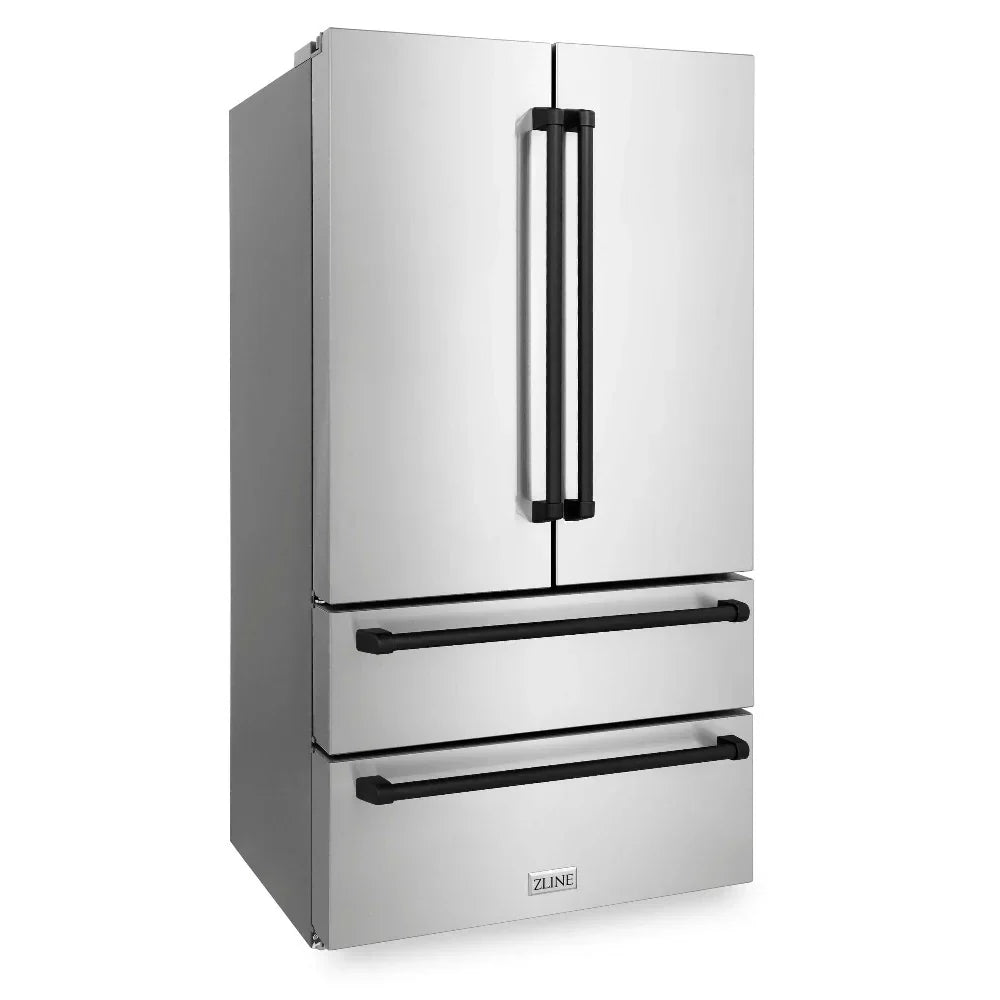 ZLINE 36 in. Refrigerator 22.5 cu. ft. Built-In French Door with Ice Maker Fingerprint Resistant Stainless Steel Matte Black Accents (RFMZ-36-MB)