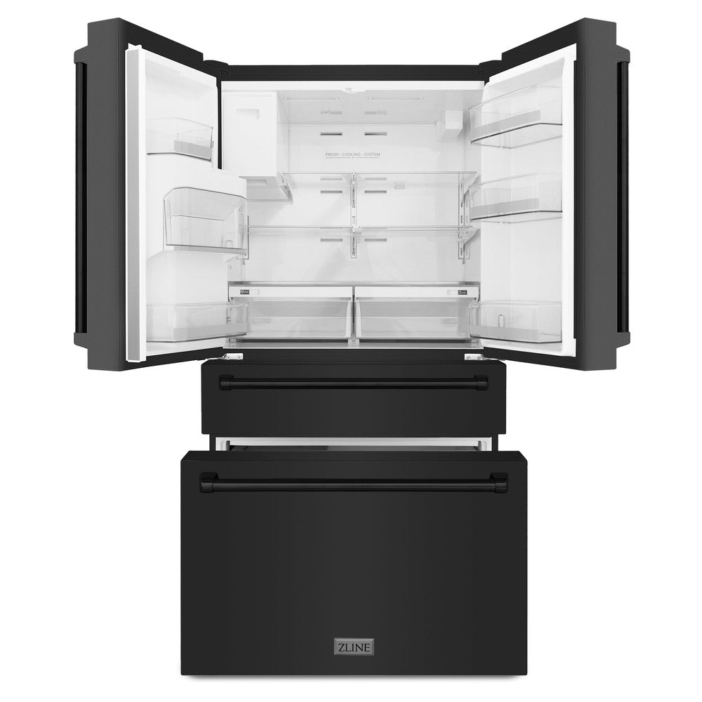 ZLINE 36 in French Door Refrigerator 22.5 cu. ft Water Dispenser Ice Maker Fingerprint Resistant Black Stainless Steel (RFM-W-36-BS)