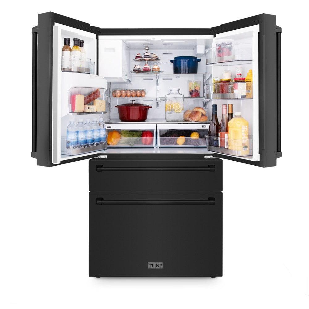 ZLINE 36 in French Door Refrigerator 22.5 cu. ft Water Dispenser Ice Maker Fingerprint Resistant Black Stainless Steel (RFM-W-36-BS)