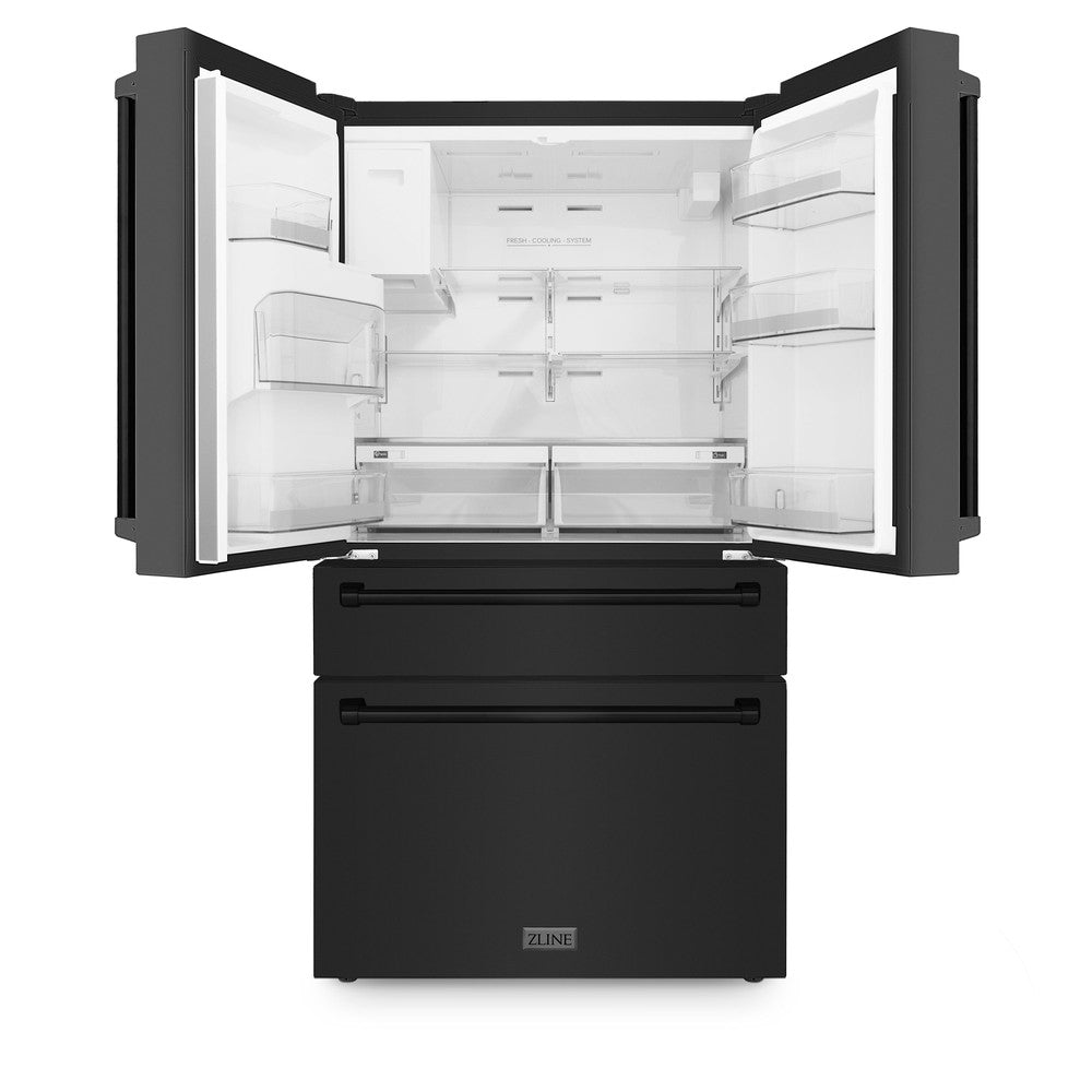 ZLINE 36 in French Door Refrigerator 22.5 cu. ft Water Dispenser Ice Maker Fingerprint Resistant Black Stainless Steel (RFM-W-36-BS)