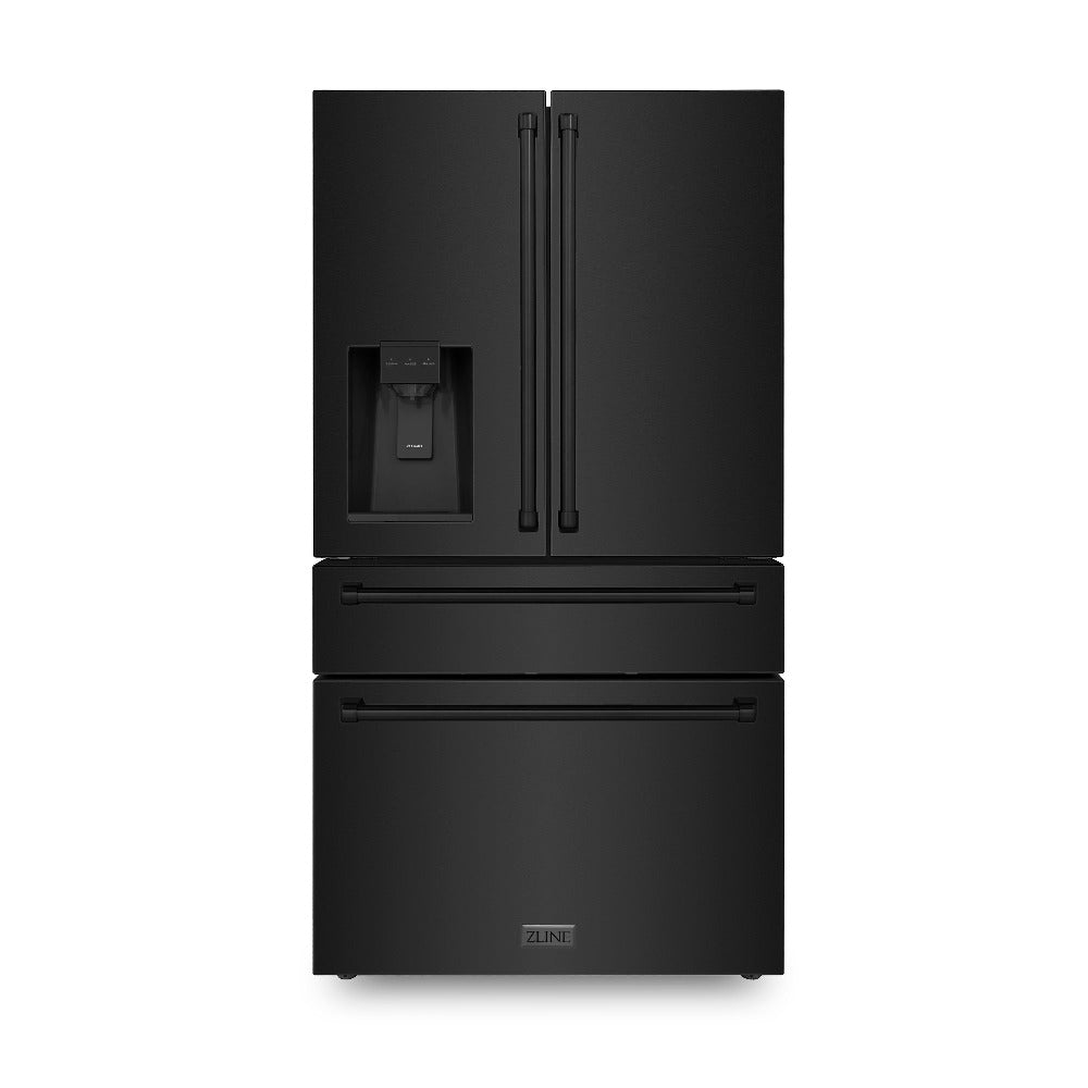 ZLINE 36 in French Door Refrigerator 22.5 cu. ft Water Dispenser Ice Maker Fingerprint Resistant Black Stainless Steel (RFM-W-36-BS)
