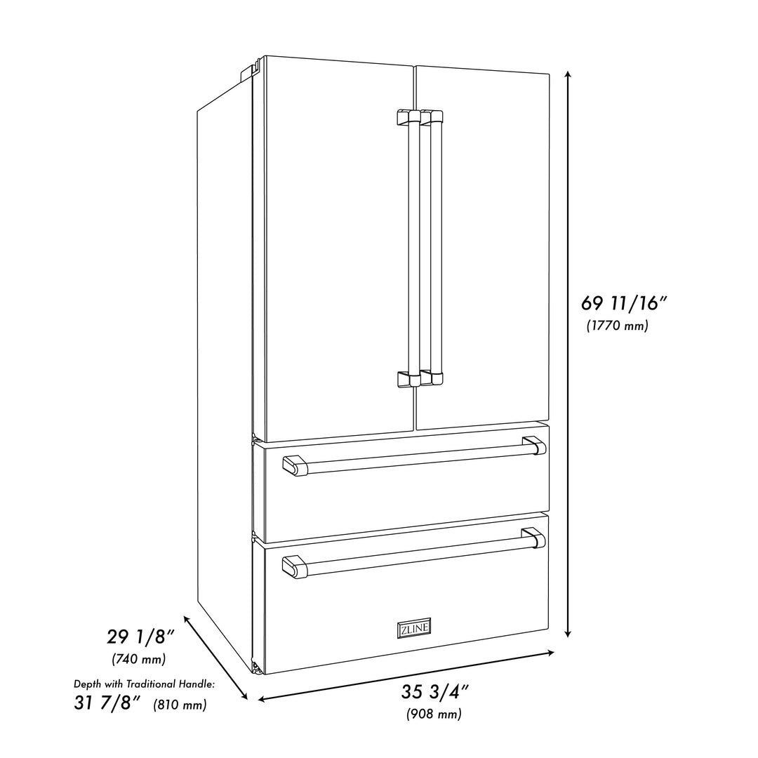 ZLINE 36" 4-Door French Door Refrigerator 22.5 Cu. Ft Capacity Ice Maker Fingerprint Resistant Stainless Steel (RFM-36)