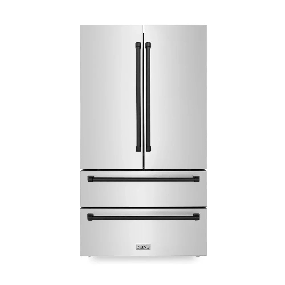 ZLINE 36 in. Refrigerator 22.5 cu. ft. Built-In French Door with Ice Maker Fingerprint Resistant Stainless Steel Matte Black Accents (RFMZ-36-MB)