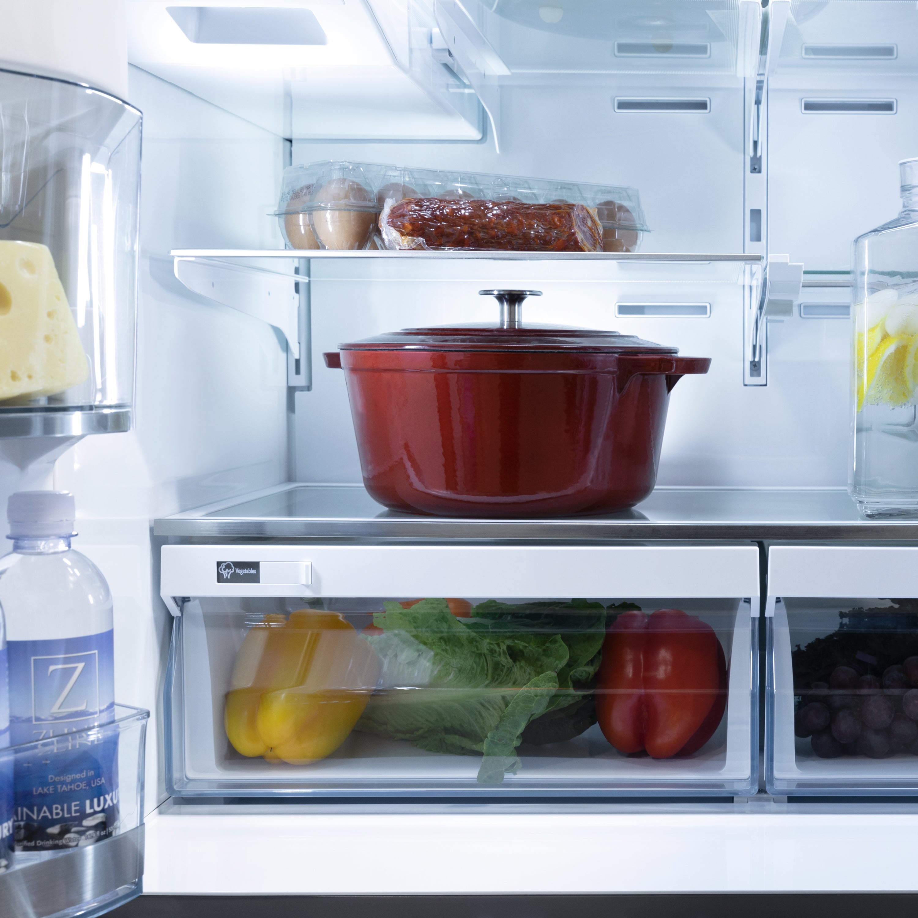 ZLINE 36 in. Counter-Depth French Door Refrigerator 21.6 cu. ft. Water and Ice Dispenser Fingerprint-Resistant Stainless Steel Champagne Bronze Helix Handles (RFMZ-W-36-KCB)