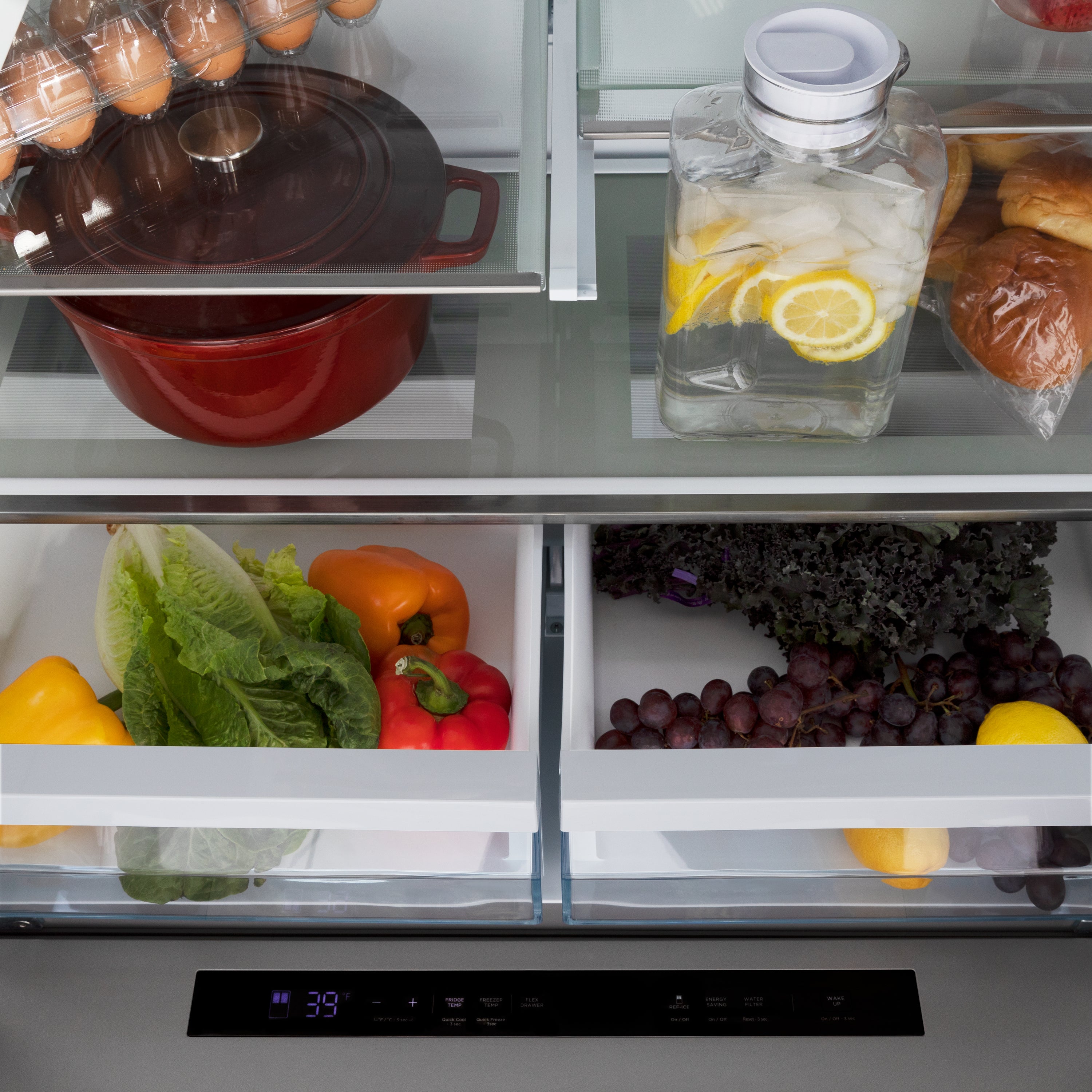ZLINE 36 in. Counter-Depth French Door Refrigerator 21.6 cu. ft. Water and Ice Dispenser Fingerprint-Resistant Stainless Steel Champagne Bronze Helix Handles (RFMZ-W-36-KCB)