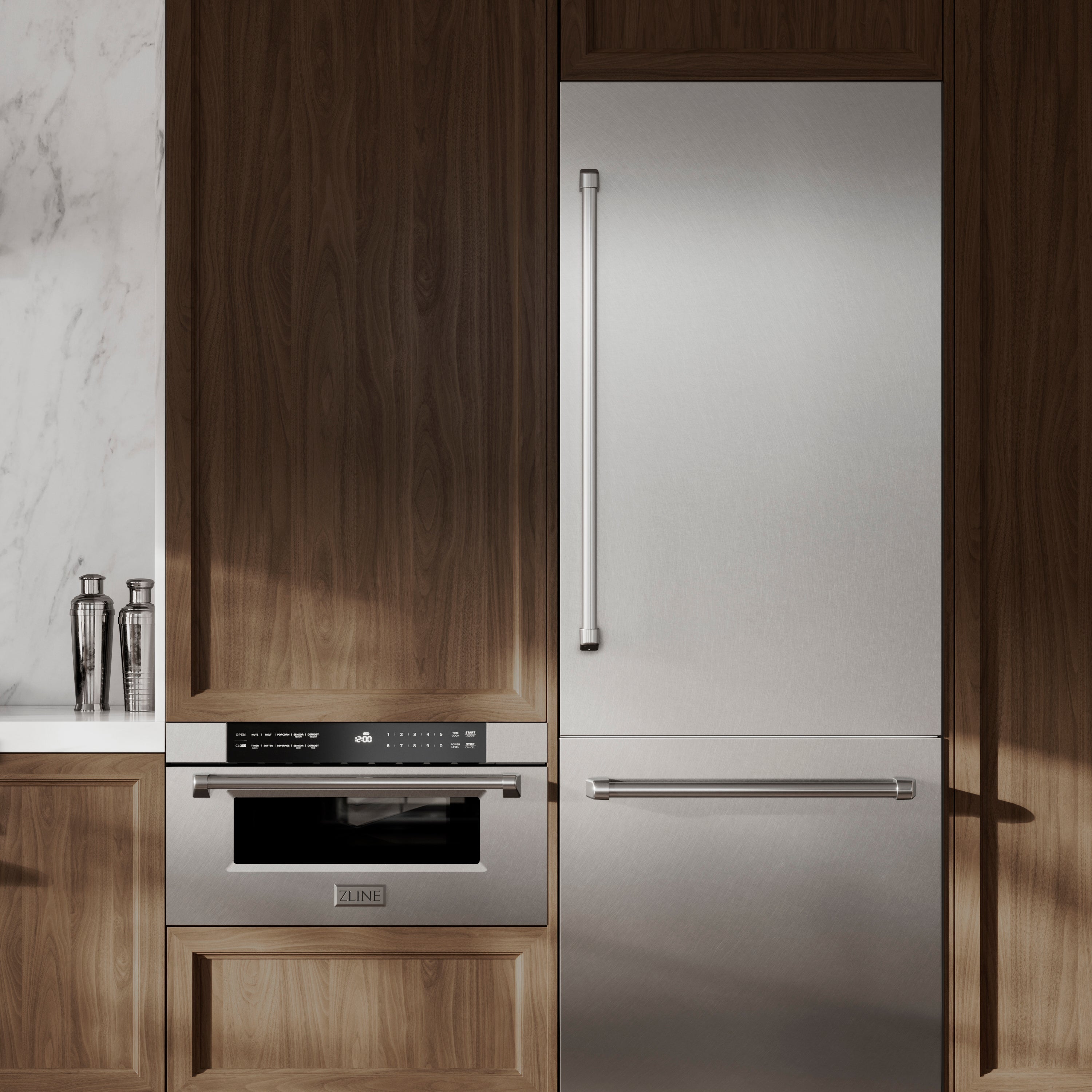 ZLINE 30 in. Built-In Bottom Freezer Refrigerator 16.1 cu. ft. with Water Dispenser, Ice Maker, Satin Stainless Steel, Graphite Gray Interior (GRBIV-SN-30)