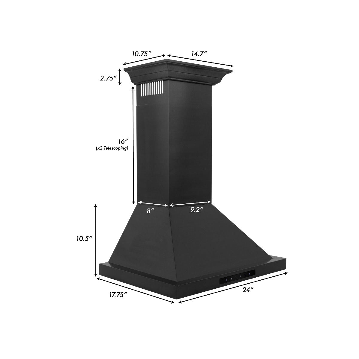 ZLINE 24 in. Wall Mount Range Hood – Convertible Vent, Black Stainless Steel, Crown Molding (BSKBNCRN-24)