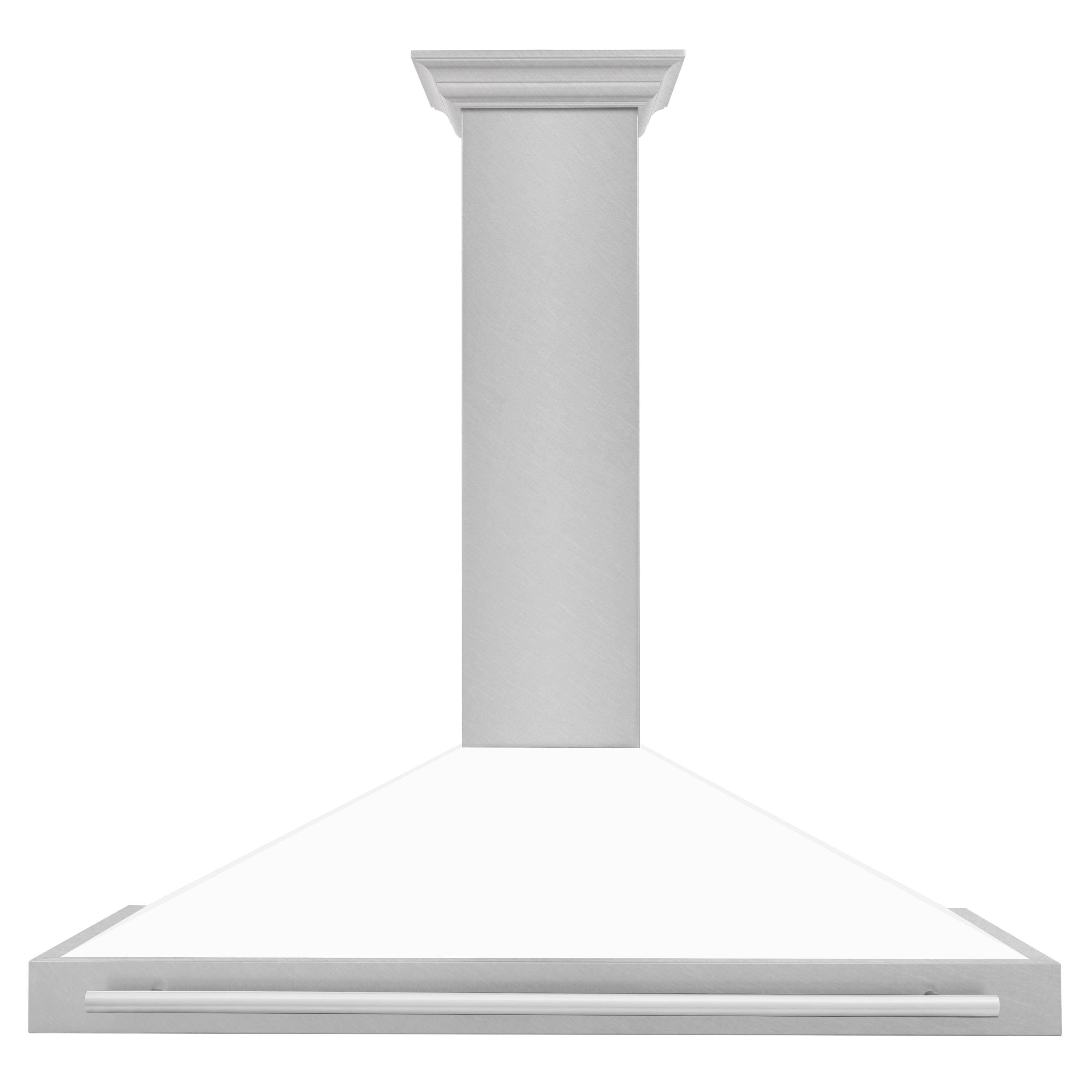 ZLINE 48 in. Wall Mount Range Hood Convertible Satin Stainless Steel 400 CFM White Matte Shell Stainless Steel Handle (KB4SNX-WM-48)