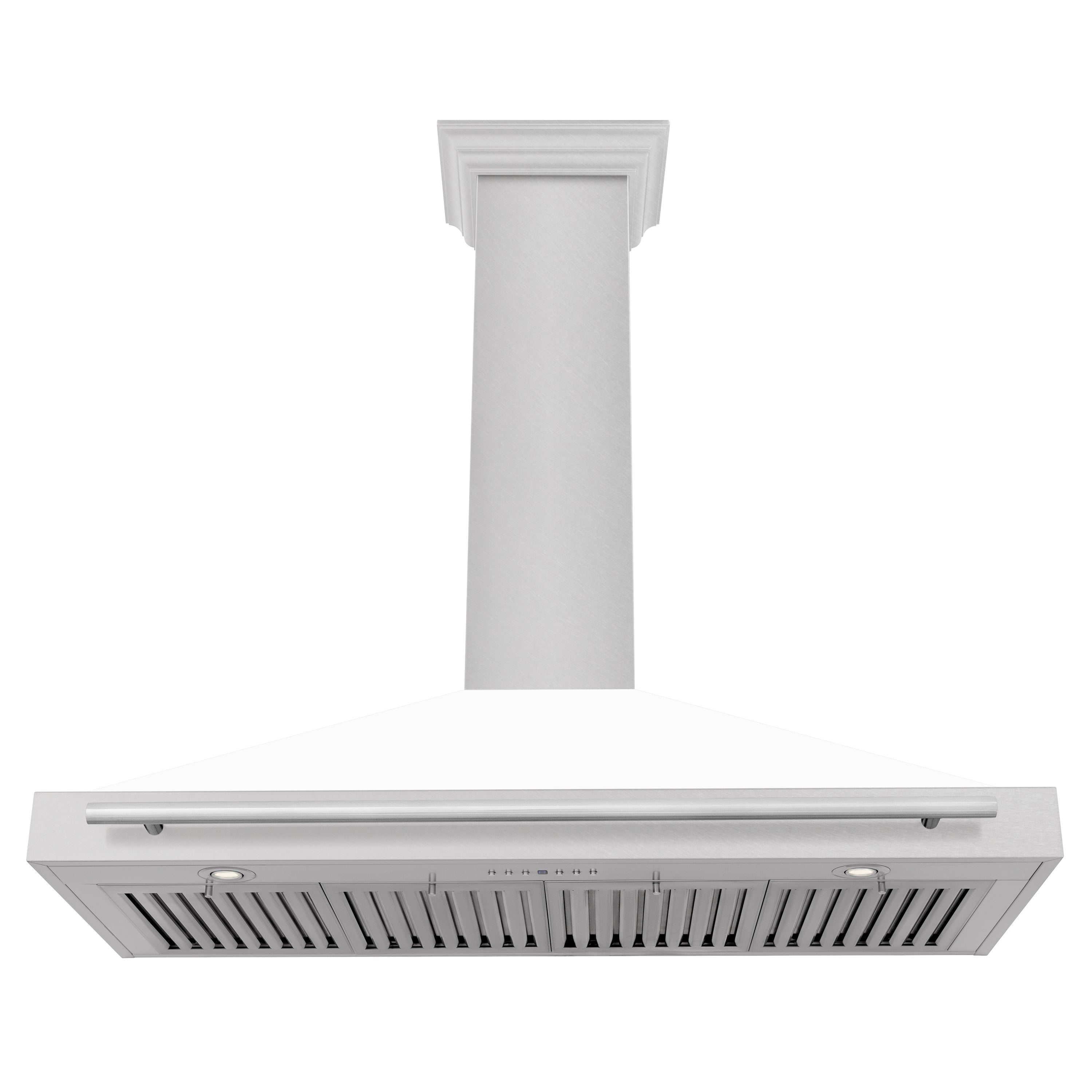 ZLINE 48 in. Wall Mount Range Hood Convertible Satin Stainless Steel 400 CFM White Matte Shell Stainless Steel Handle (KB4SNX-WM-48)