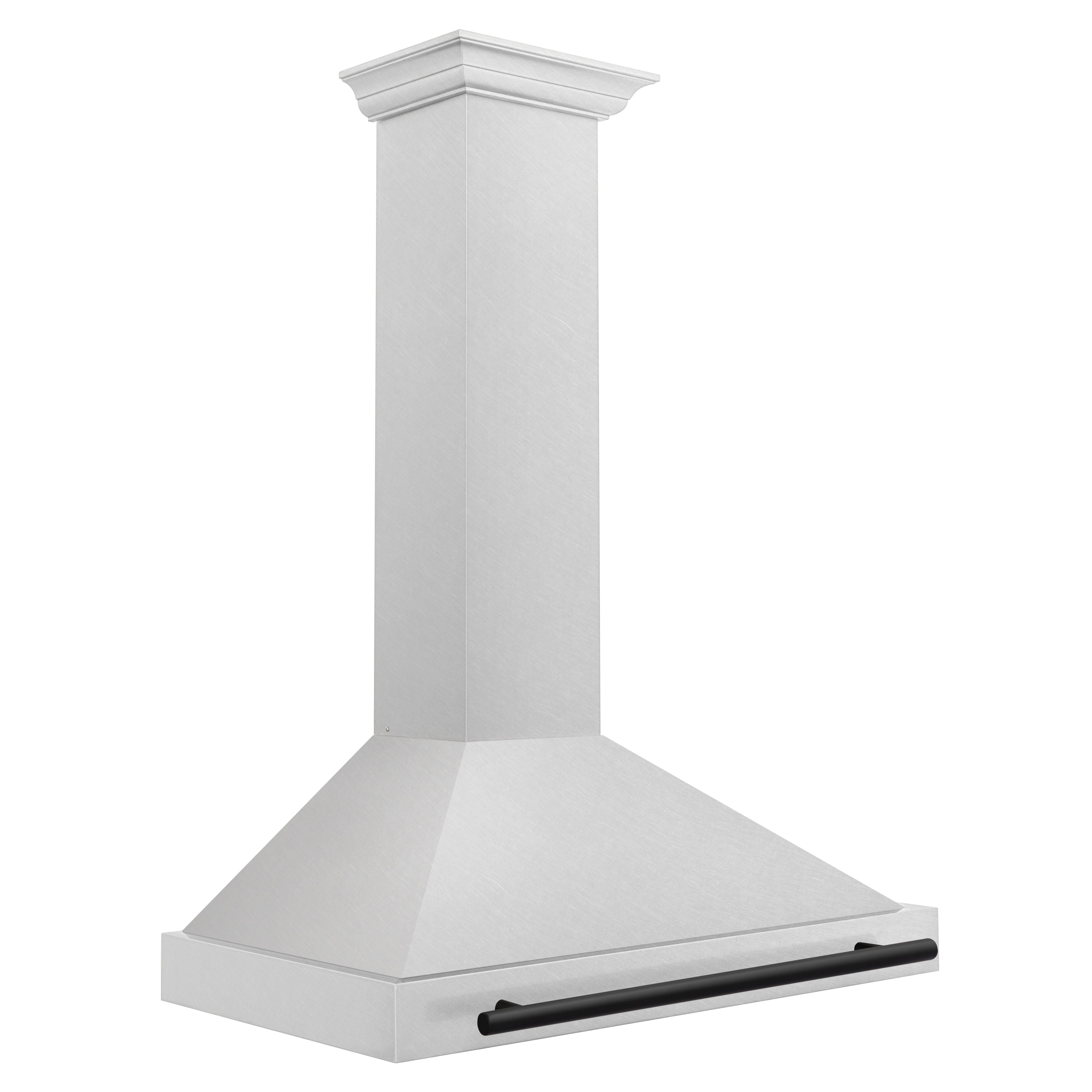 ZLINE 36 Inch Wall Mount Range Hood Convertible Satin Stainless Steel Matte Black Handle KB4SNZ-36-MB